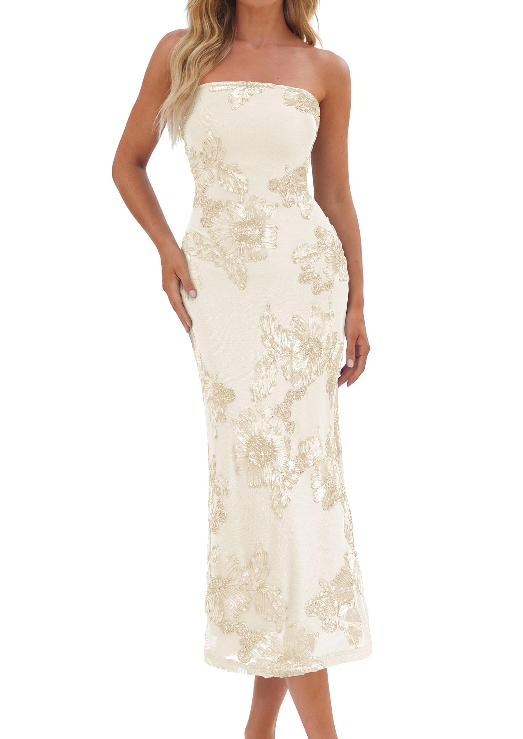 Women's Summer Wedding Guest Floral Midi Dress, Apricot,XS