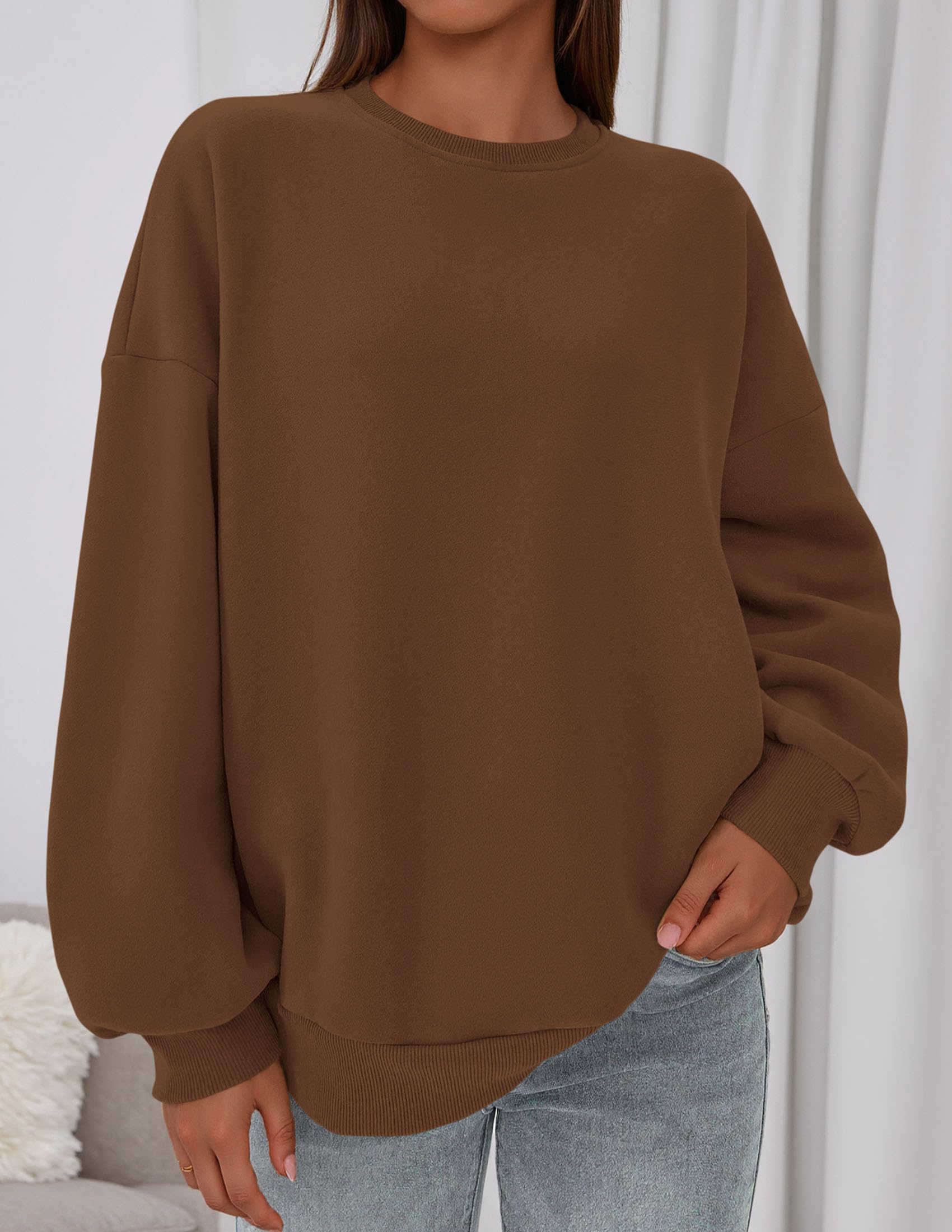 Womens Oversized Crewneck Sweatshirt 2026 Fall Outfits Brown