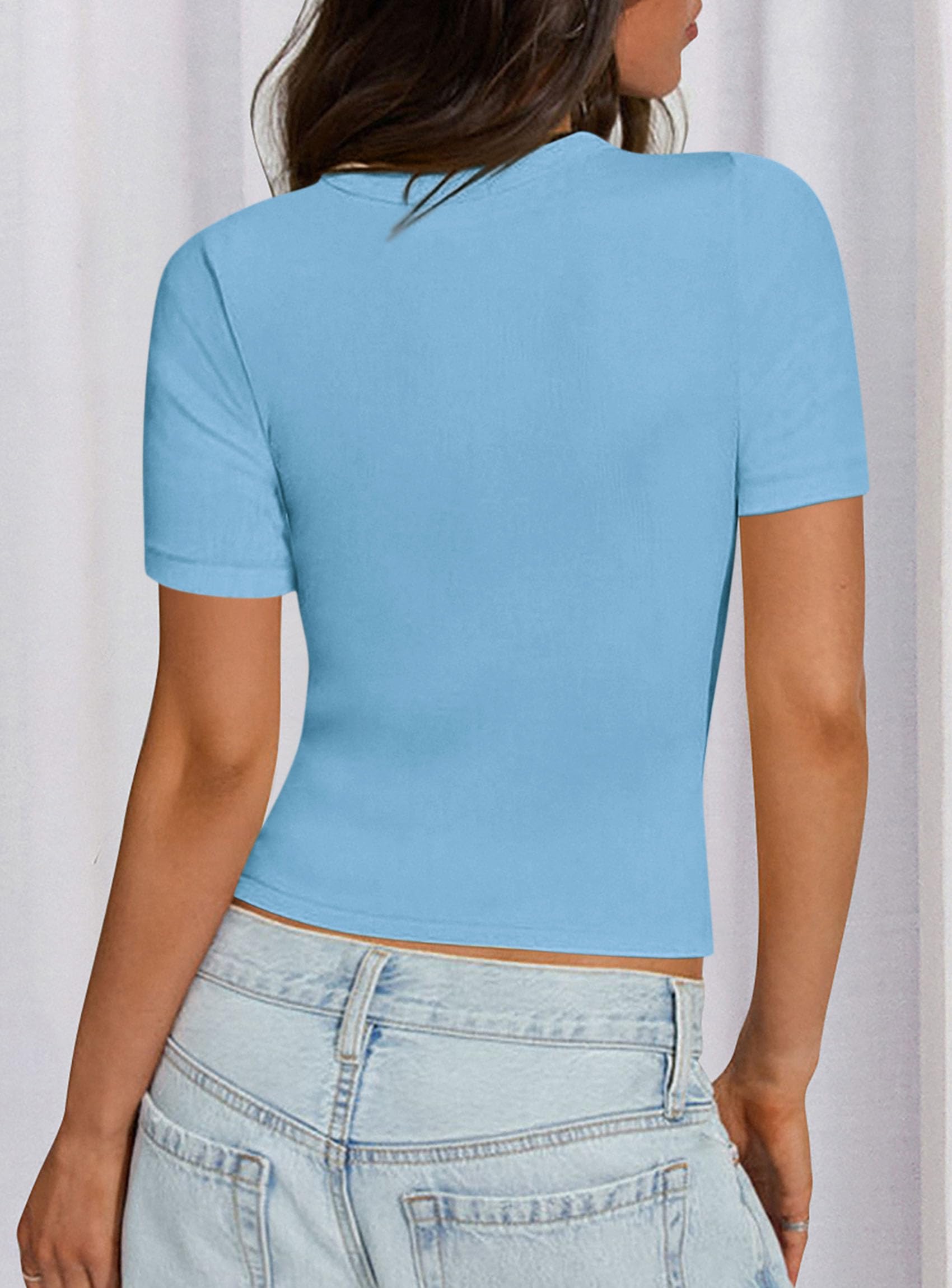Womens Short Sleeve Slim Fit Basic Shirts,Light Blue,M