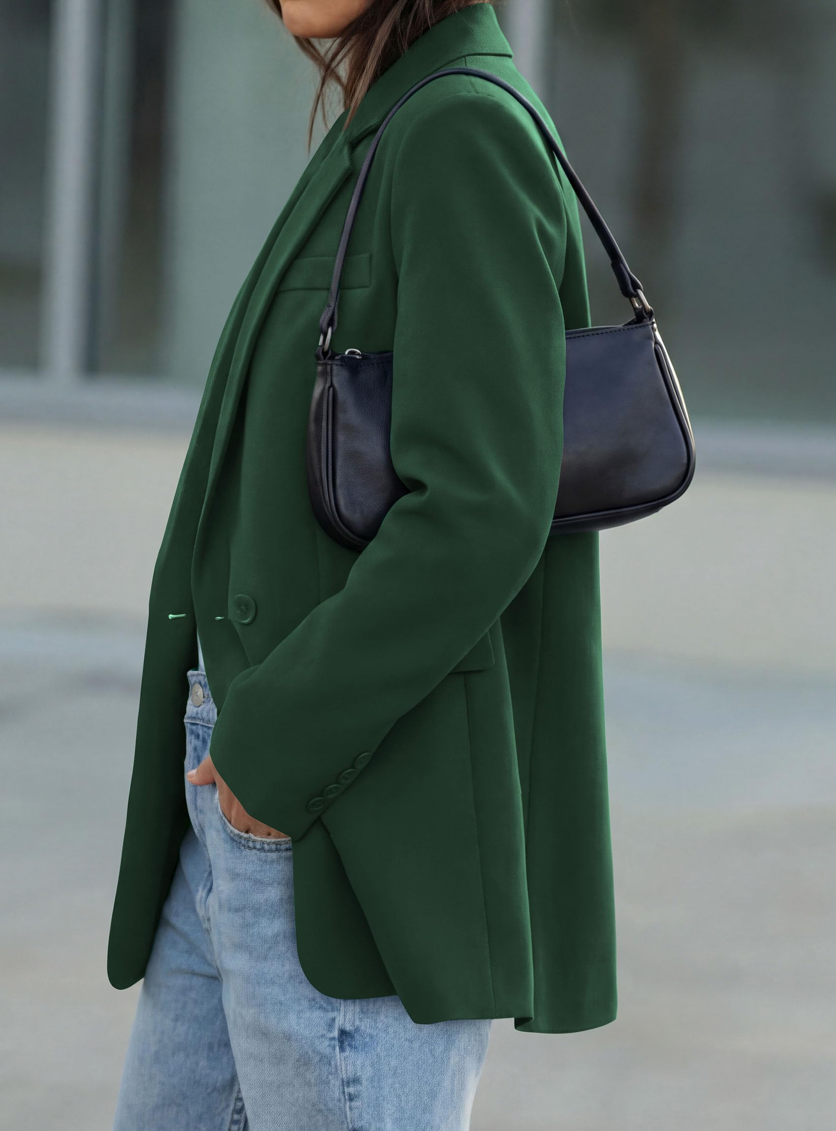 Women's Fall Business Casual Oversized Blazers(Dark Green,S)