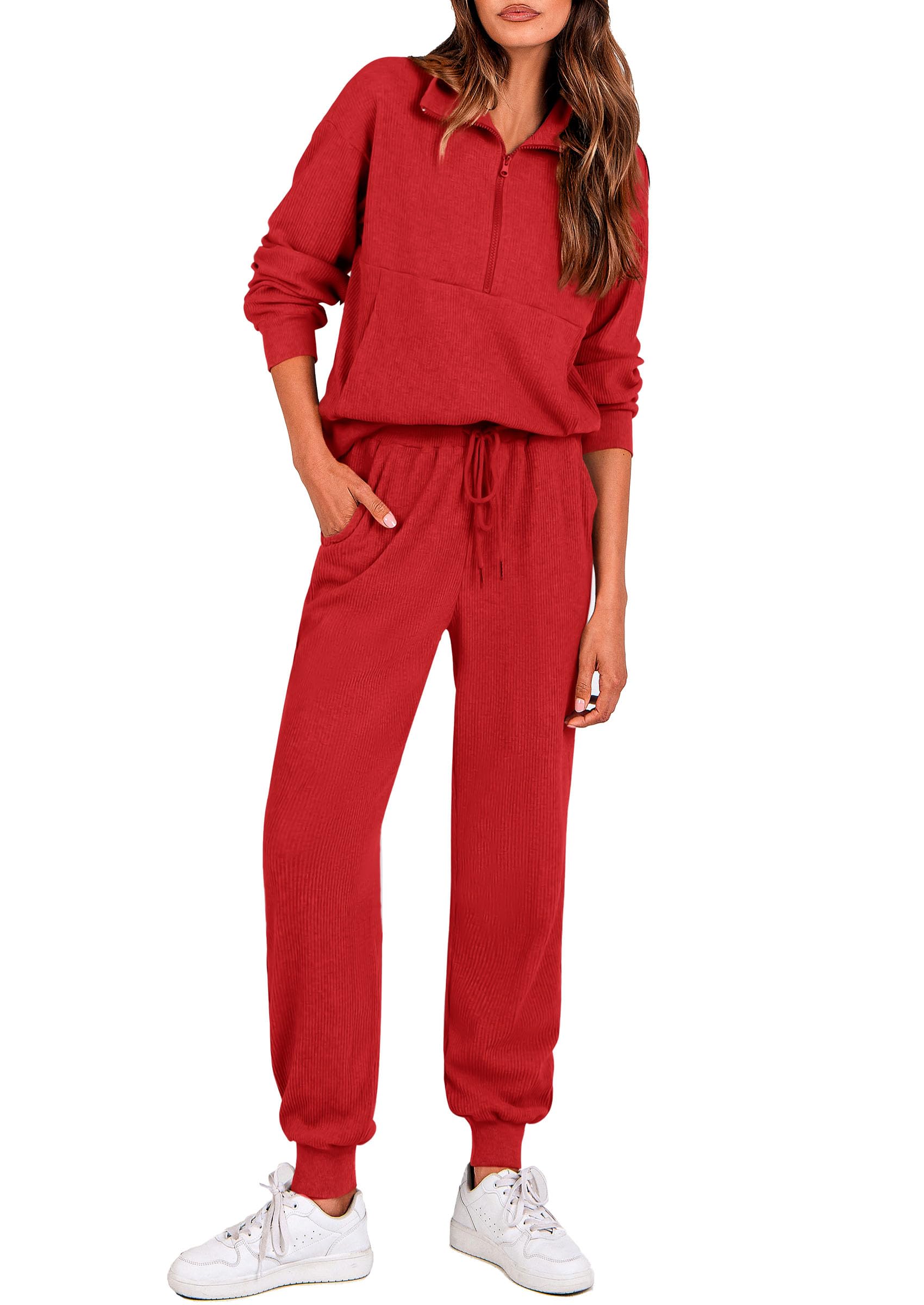 Airport Travel Outfit Women Ribbed Knit Matching Lounge Sets