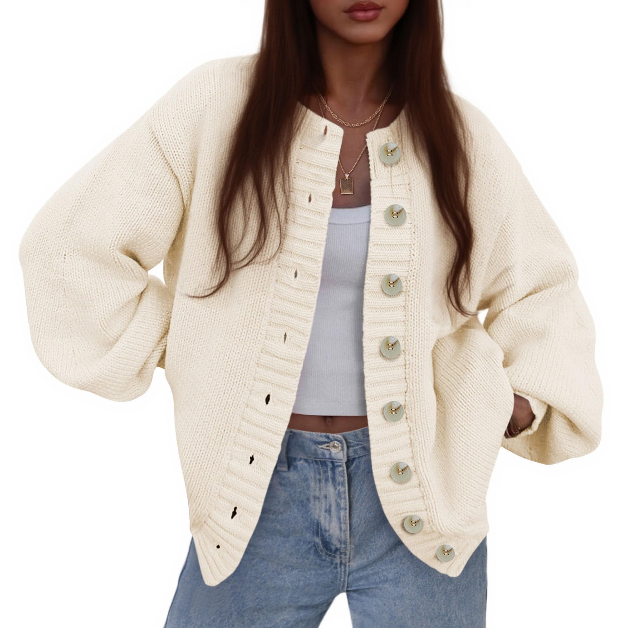 Women's Winter Chunky Cardigan Sweaters (Beige,Small)