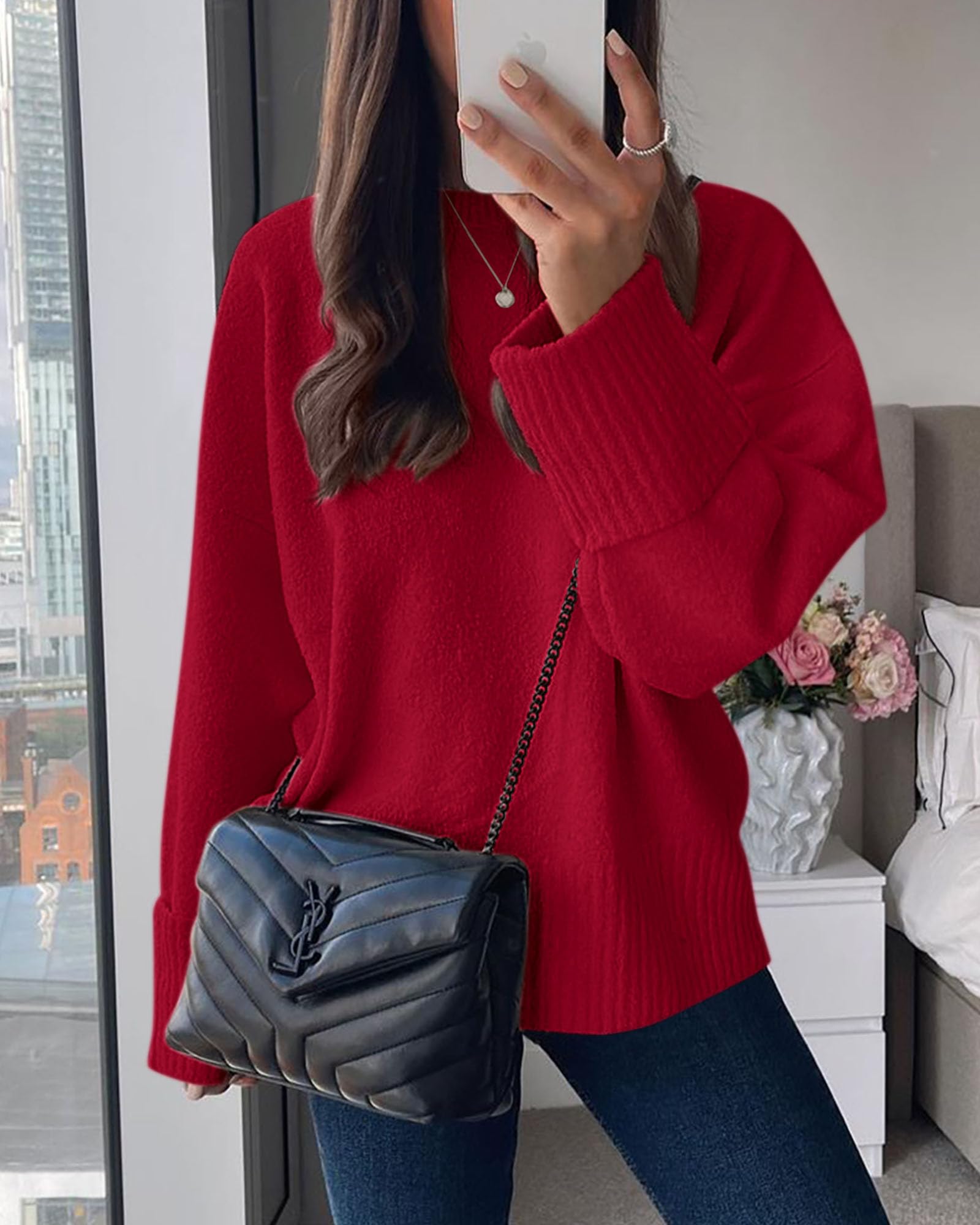 Women's Fall Fashion Cozy Oversized Sweaters(Red,M)