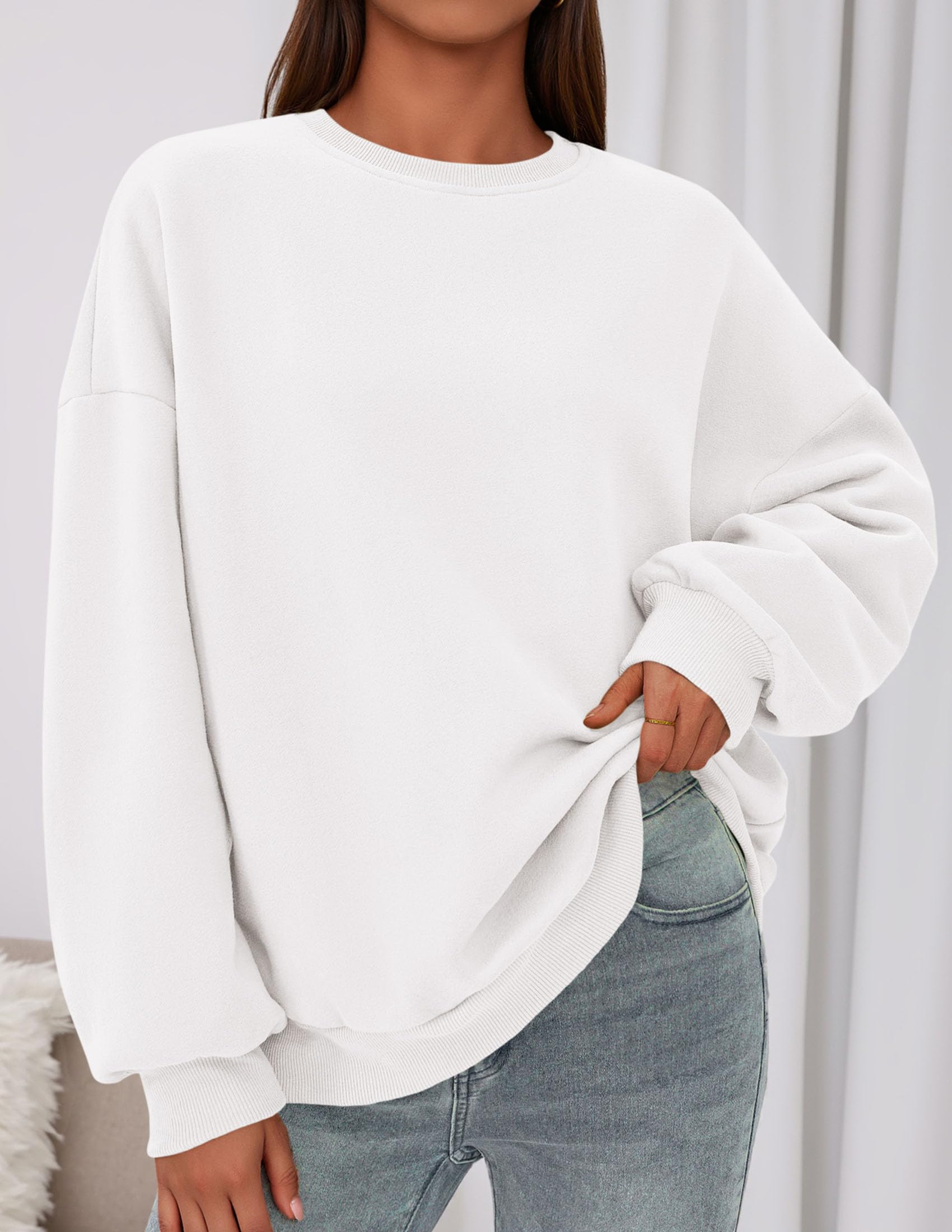 Womens Oversized Crewneck Sweatshirt 2026 Fall Outfits White