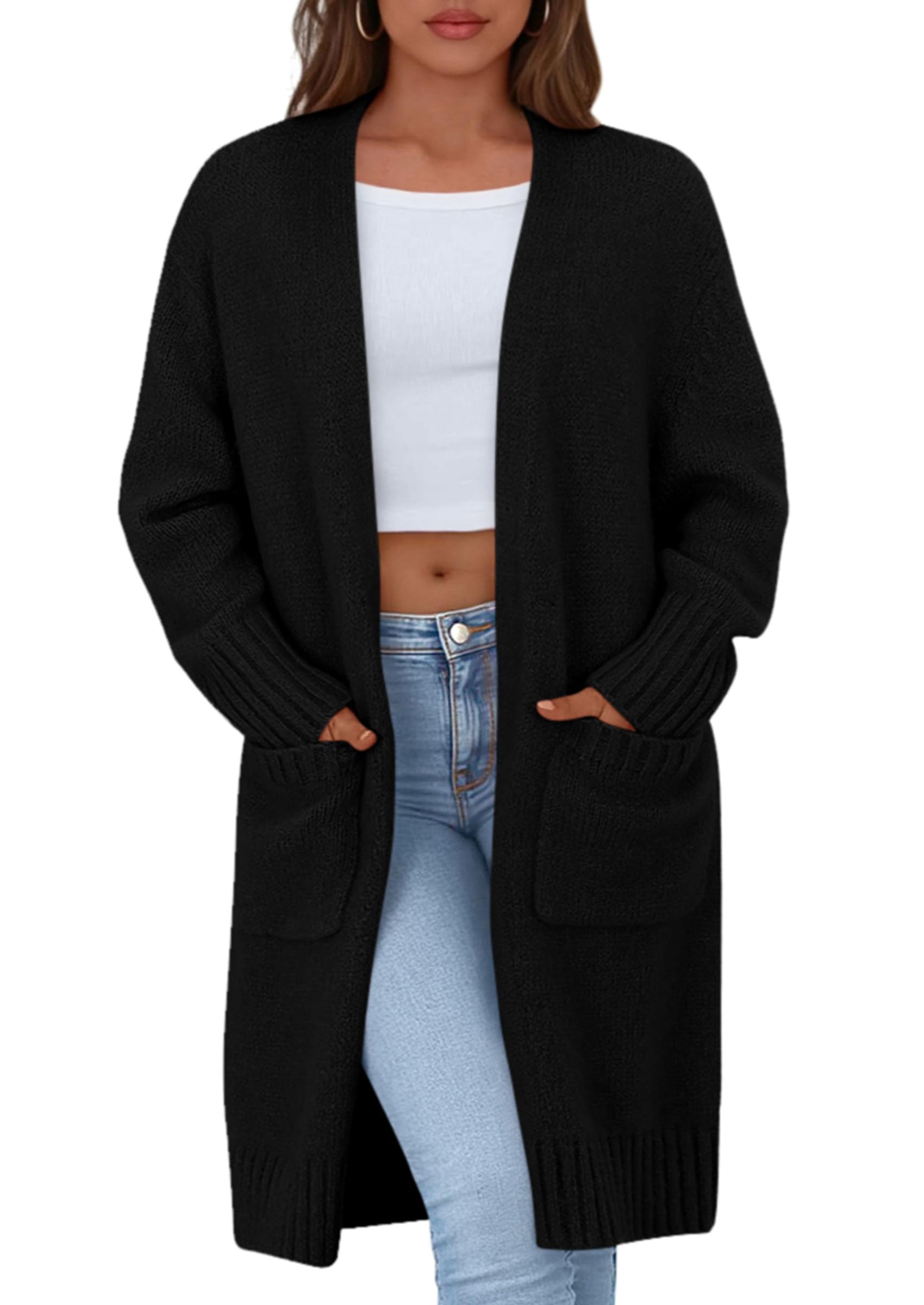 Open Front Cardigan Sweaters for Women,Black,S