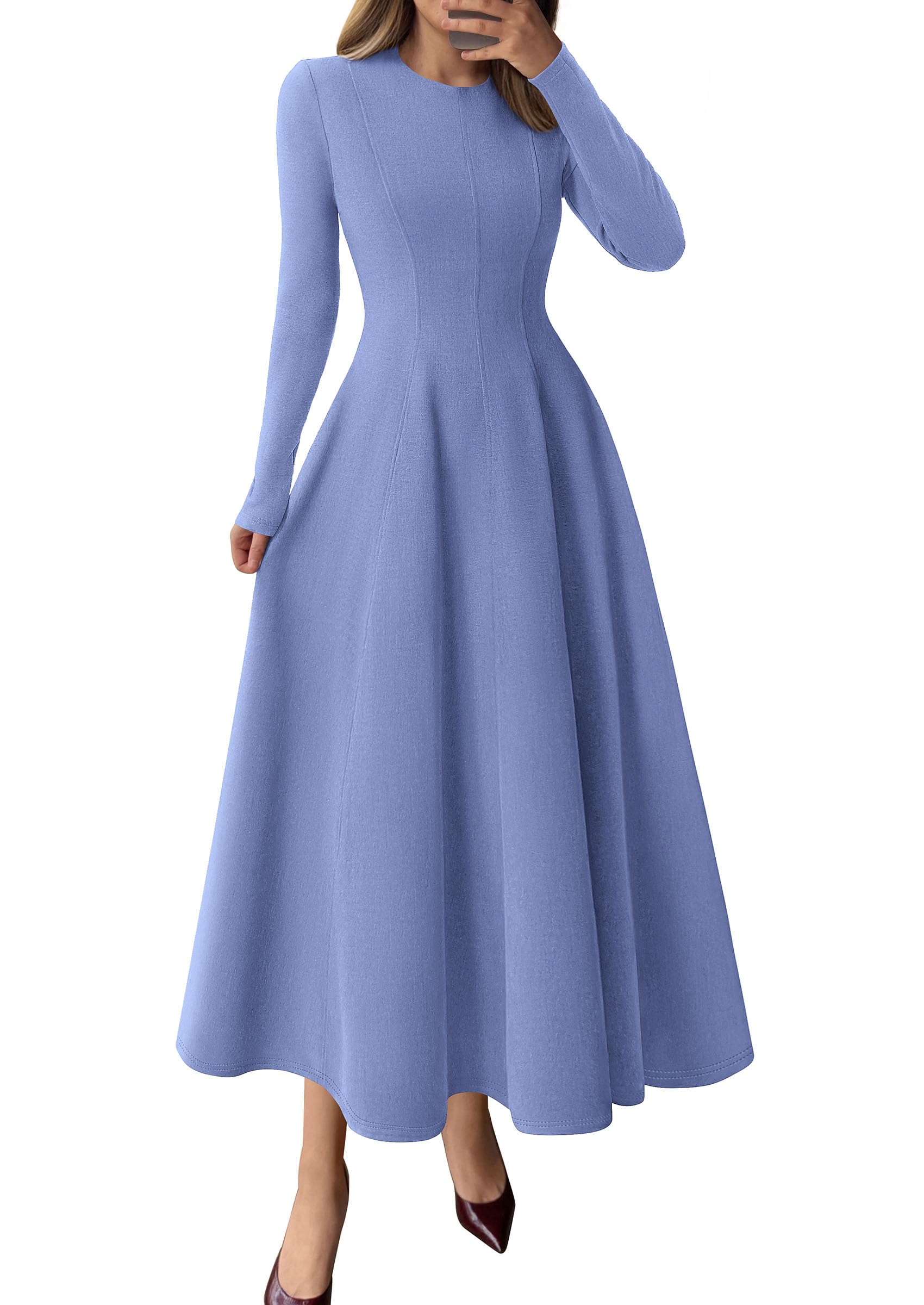 Women's Fall Long Sleeve A Line Midi Elegant Cocktail Dress