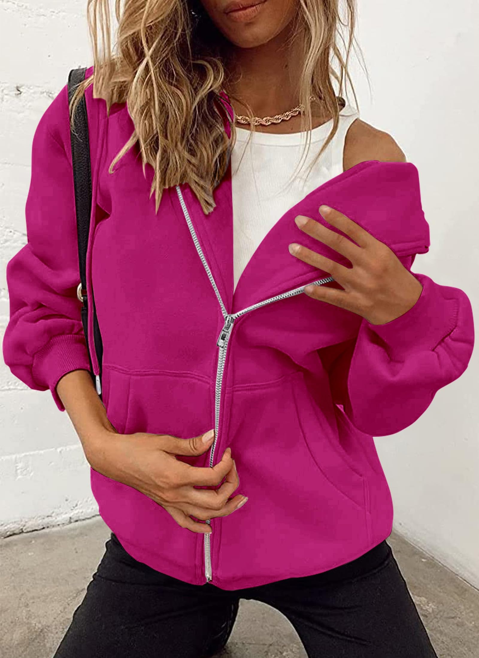 Women's Fall Zip Up Hoodies Sweatshirts Rose Red