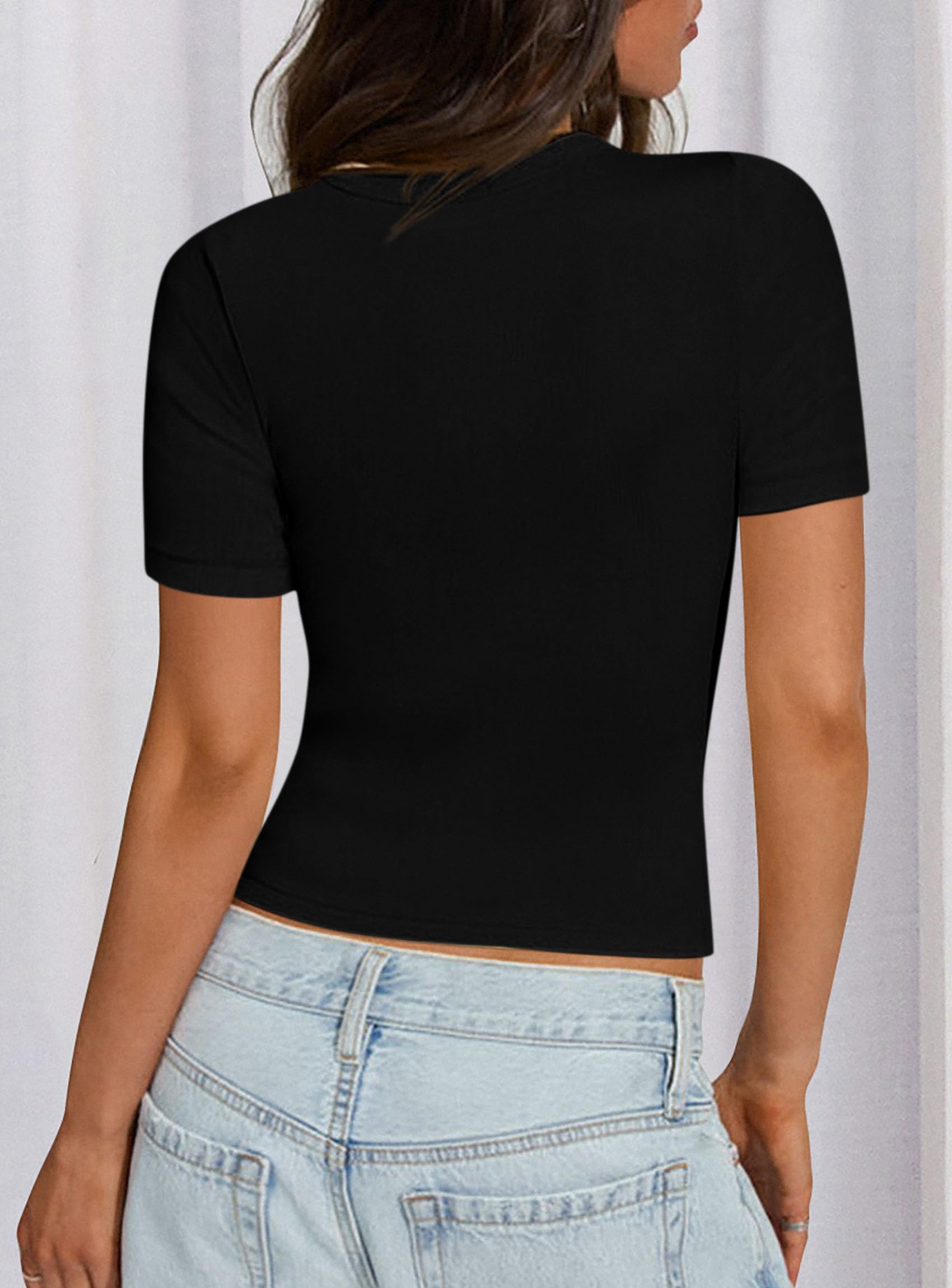 Womens Short Sleeve Slim Fit Basic Shirts,Black,XS