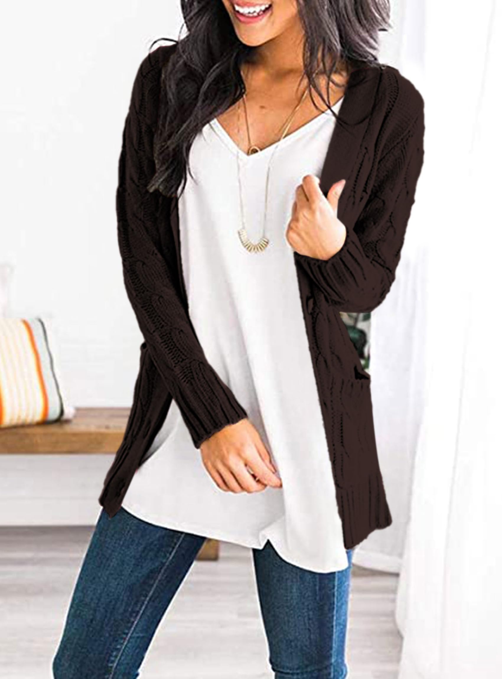 Women Chunky Cable Knit Cardigan Sweaters Fall Fashion Clothes