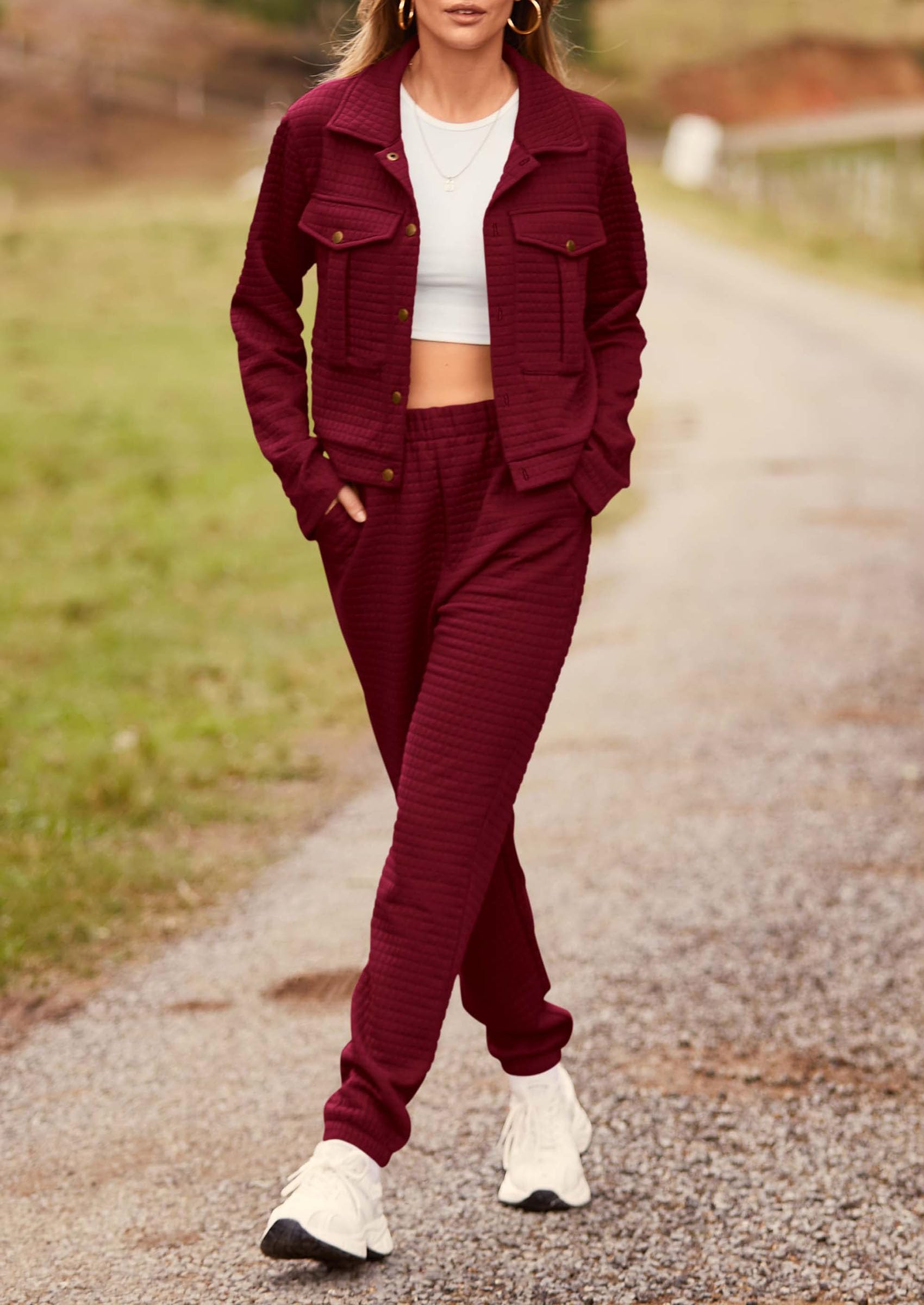 Women's 2 Piece Matching Lounge Sets Tracksuit,Wine Red,S