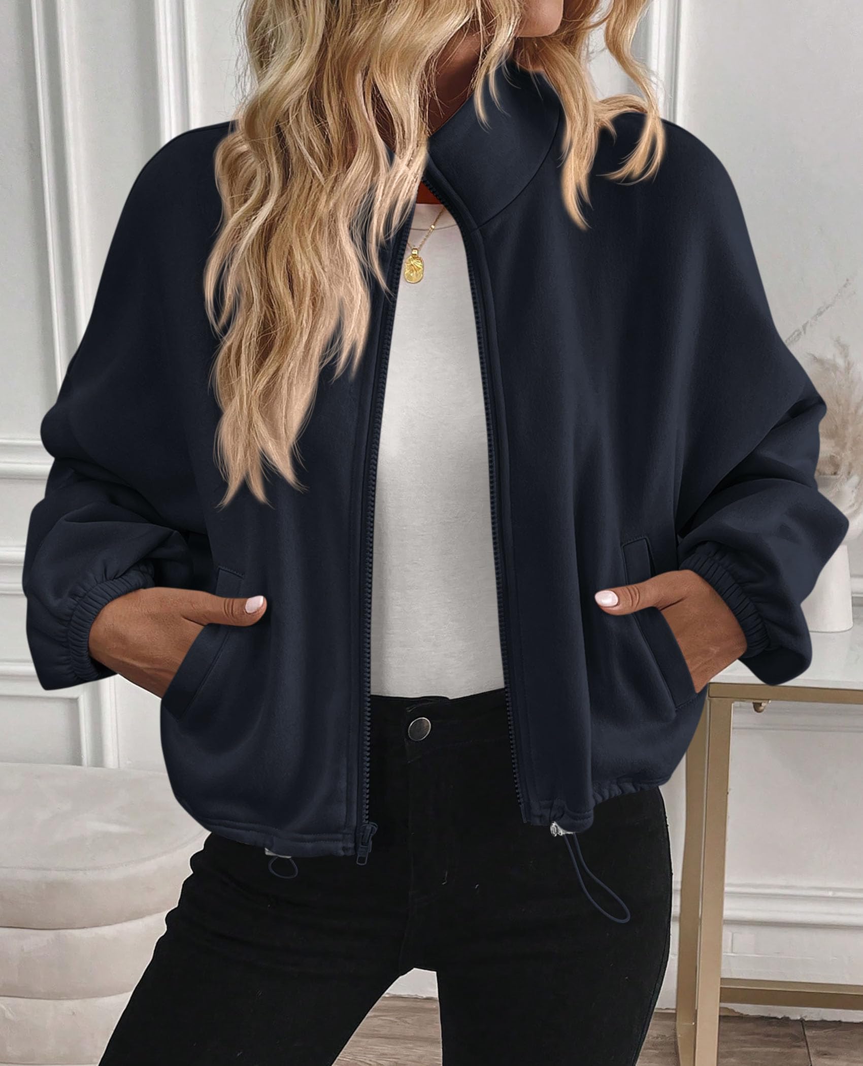 Women's Cropped Jacket Zip Up Fleece Sweatshirt Fall Outfits