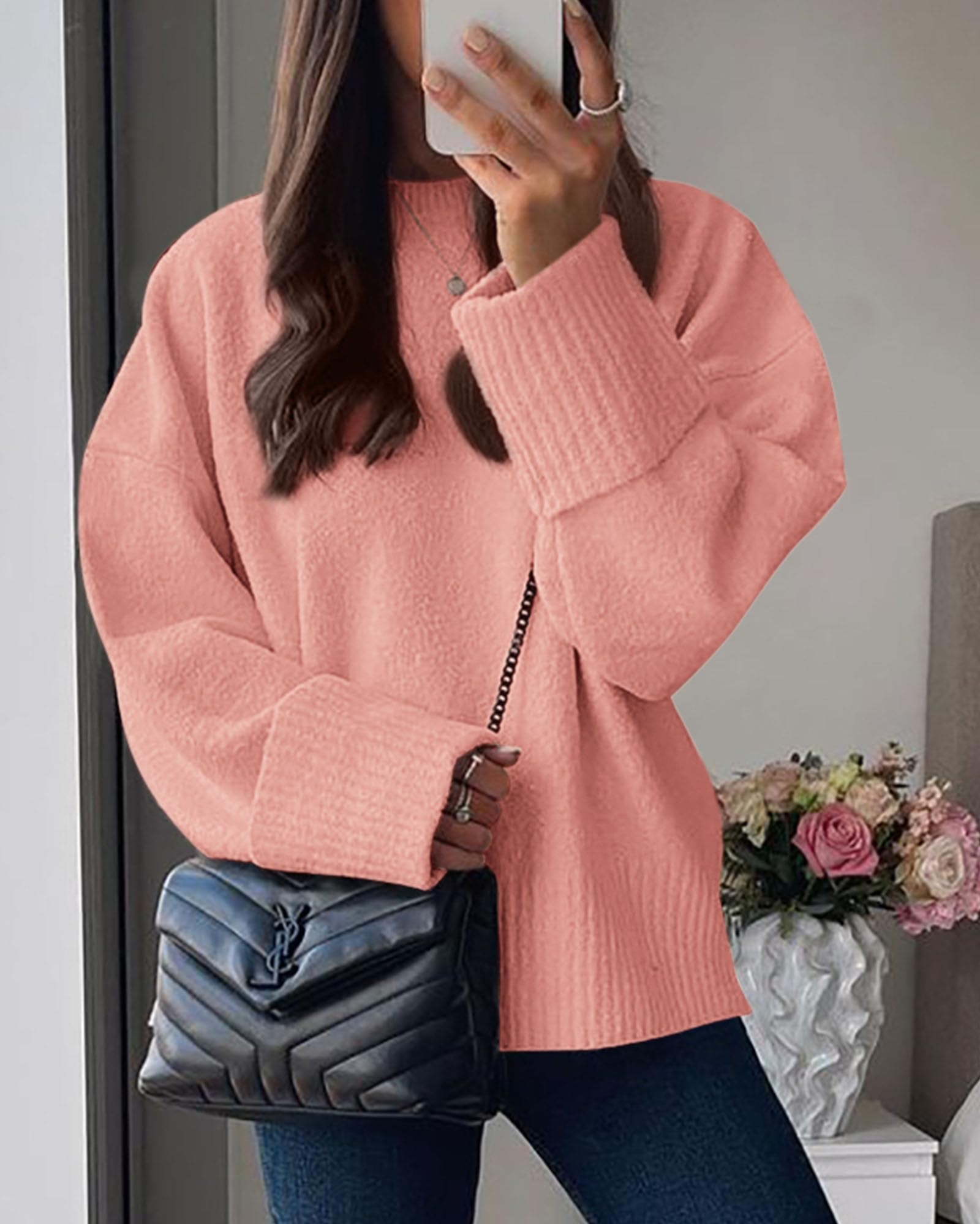 Women's Fall Fashion Cozy Oversized Sweaters(Pink,XS)