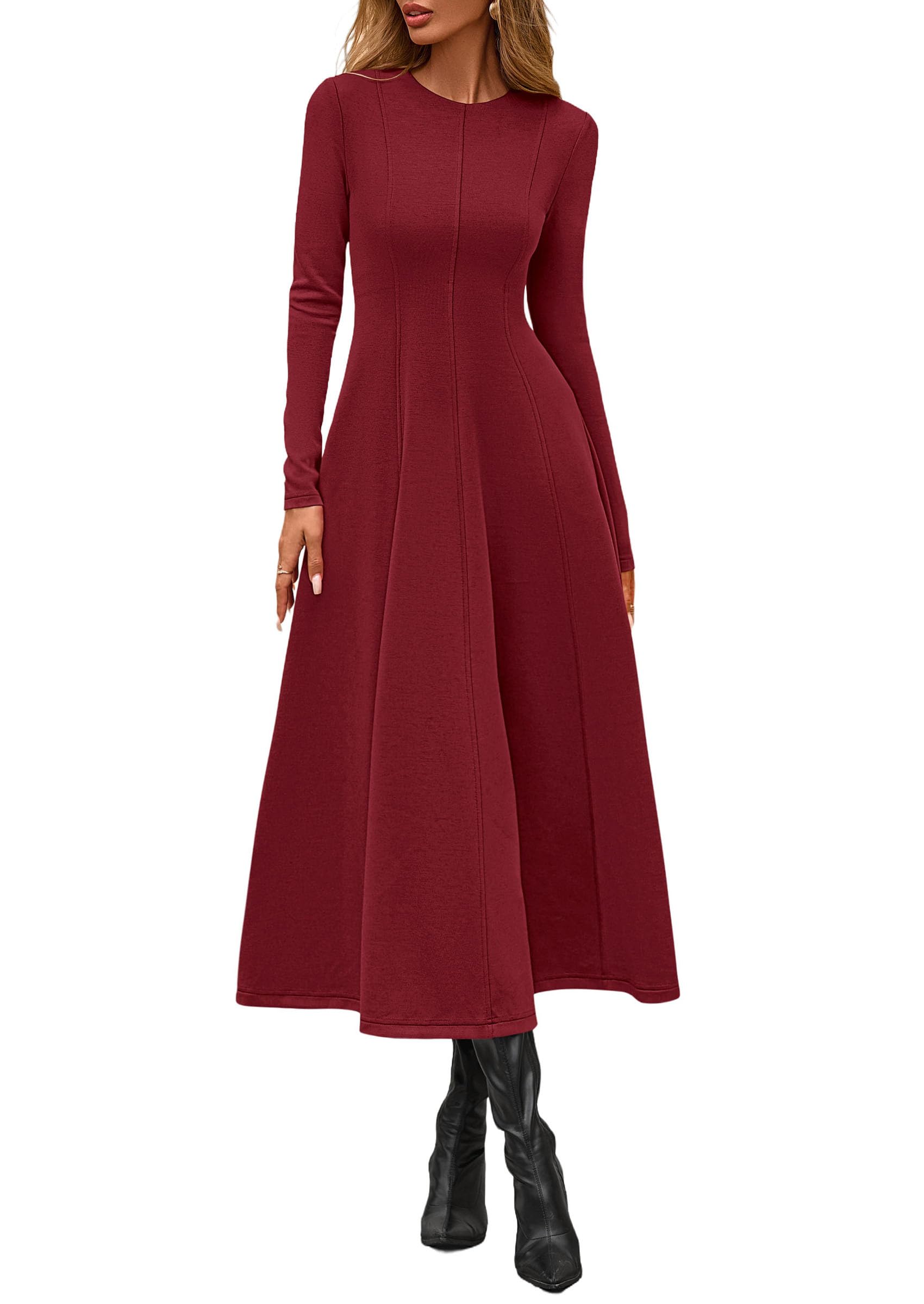 Women's Fall Long Sleeve A Line Midi Elegant Cocktail Dress