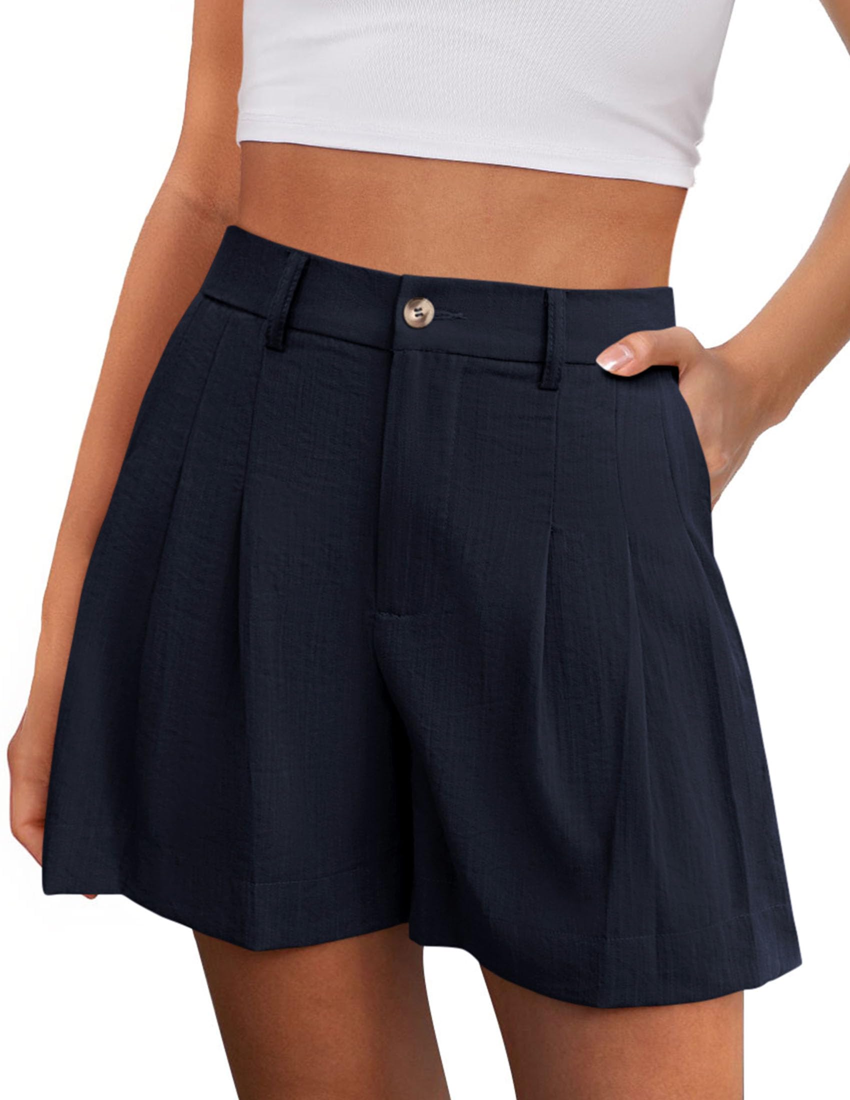 Womens Shorts Dressy Casual High Waisted Wide Leg Trousers,Navy,S