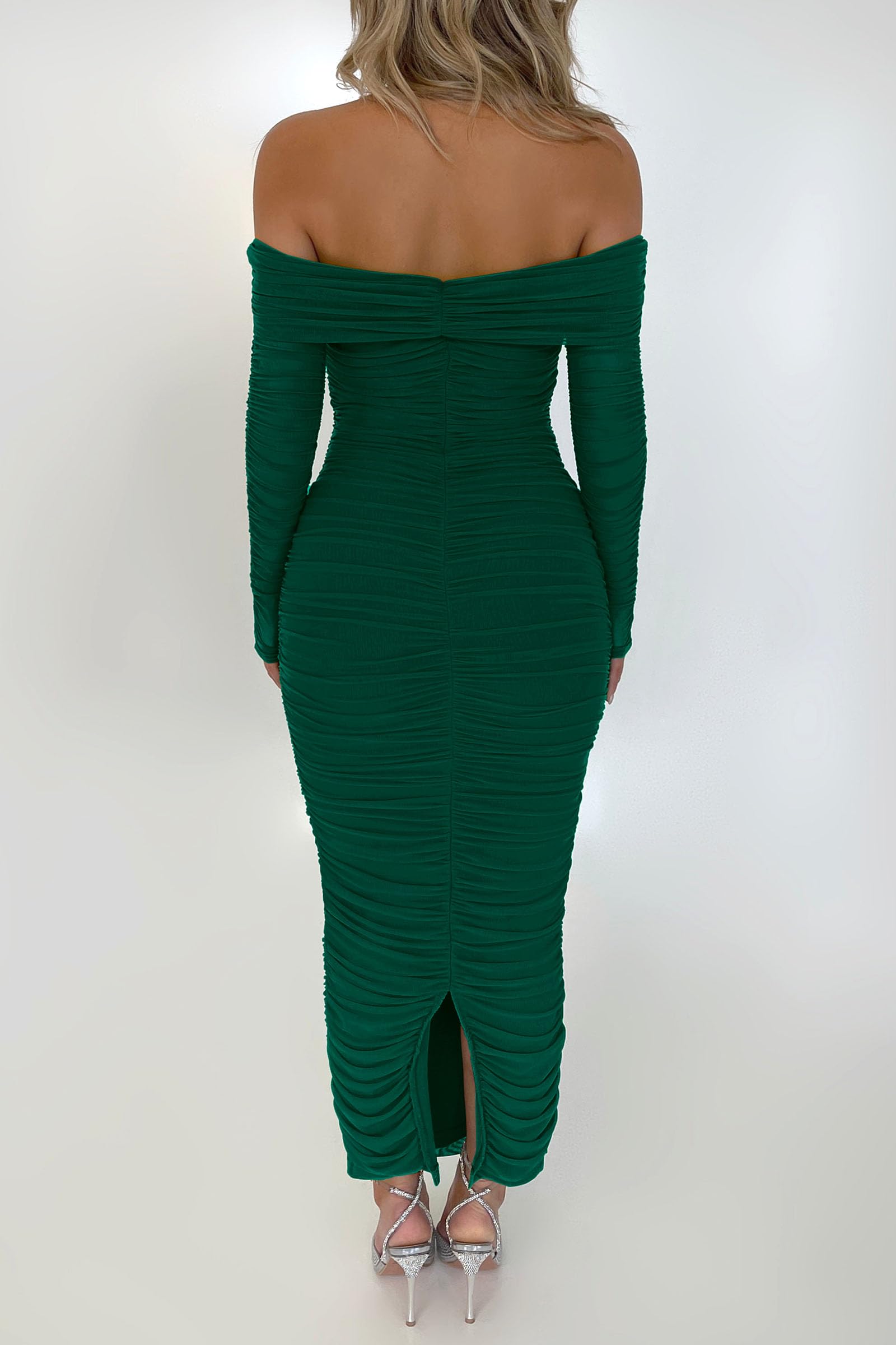 Women's Off the Shoulder Maxi Bodycon Dress, Green,S