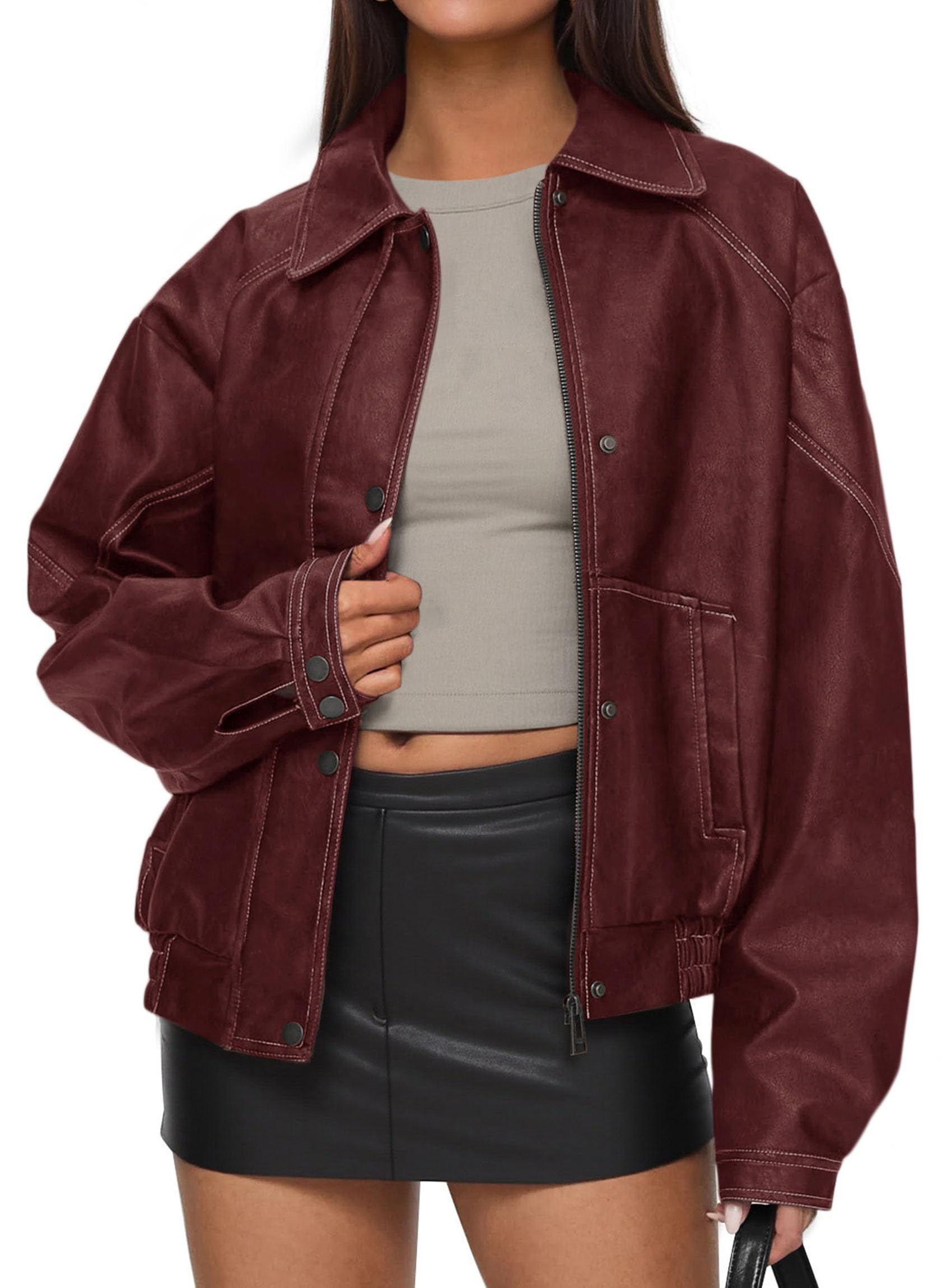 Womens Oversized Faux Leather Jacket Fall Winter Outfits
