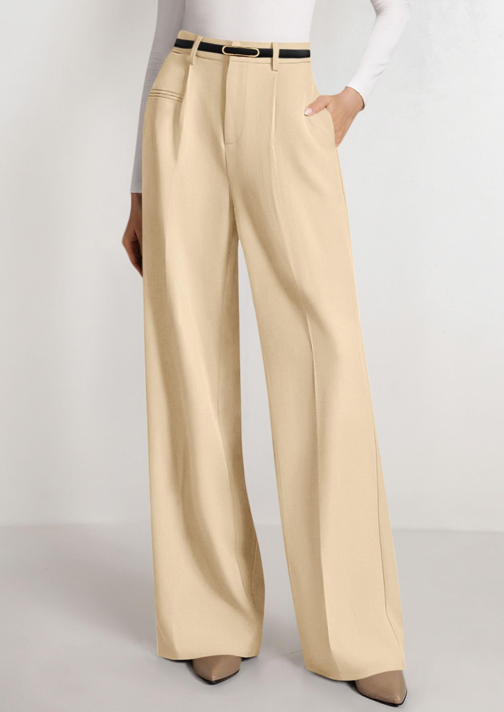 Women's Tailored Wide Leg Work Dress Pants,Light Khaki,XS