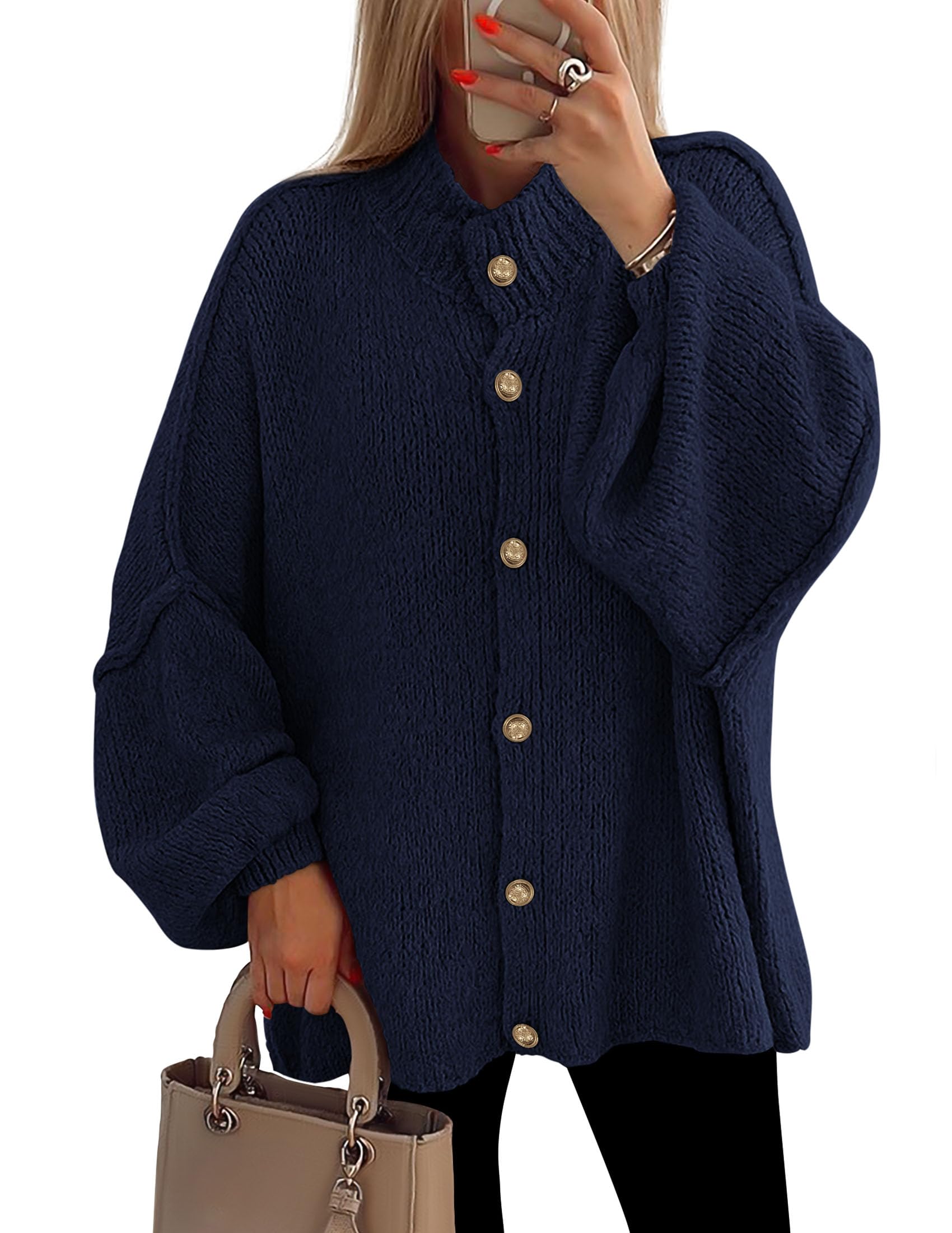 Women's Oversized Chunky Cardigan Sweaters(Navy,Small)