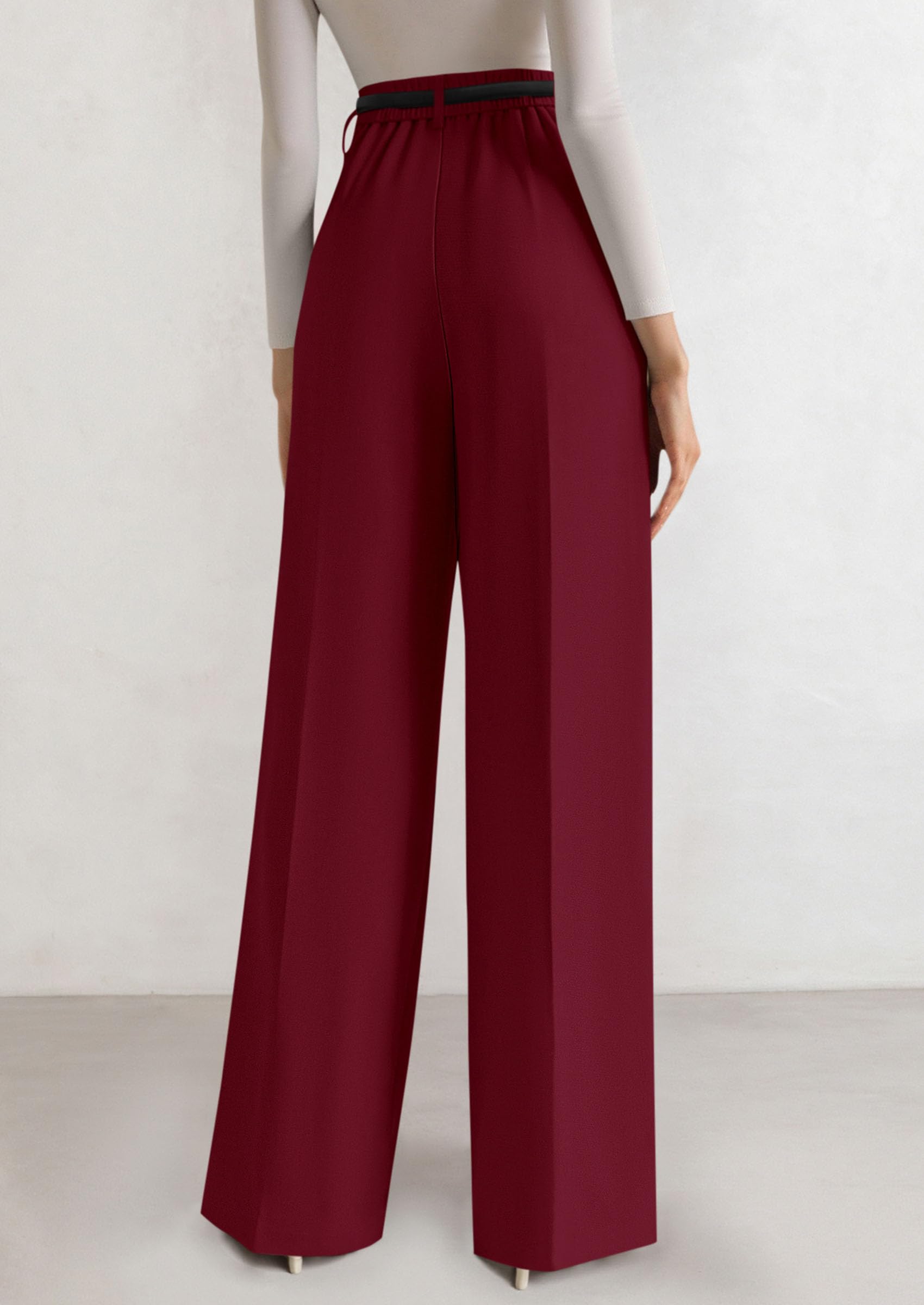 Women's Tailored Wide Leg Work Dress Pants,Burgundy,XS