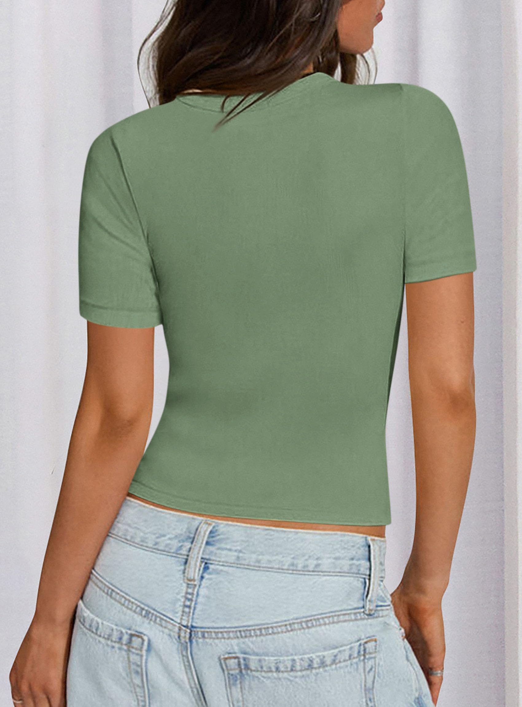 Womens Short Sleeve Slim Fit Basic Shirts,Fruit Green,XS