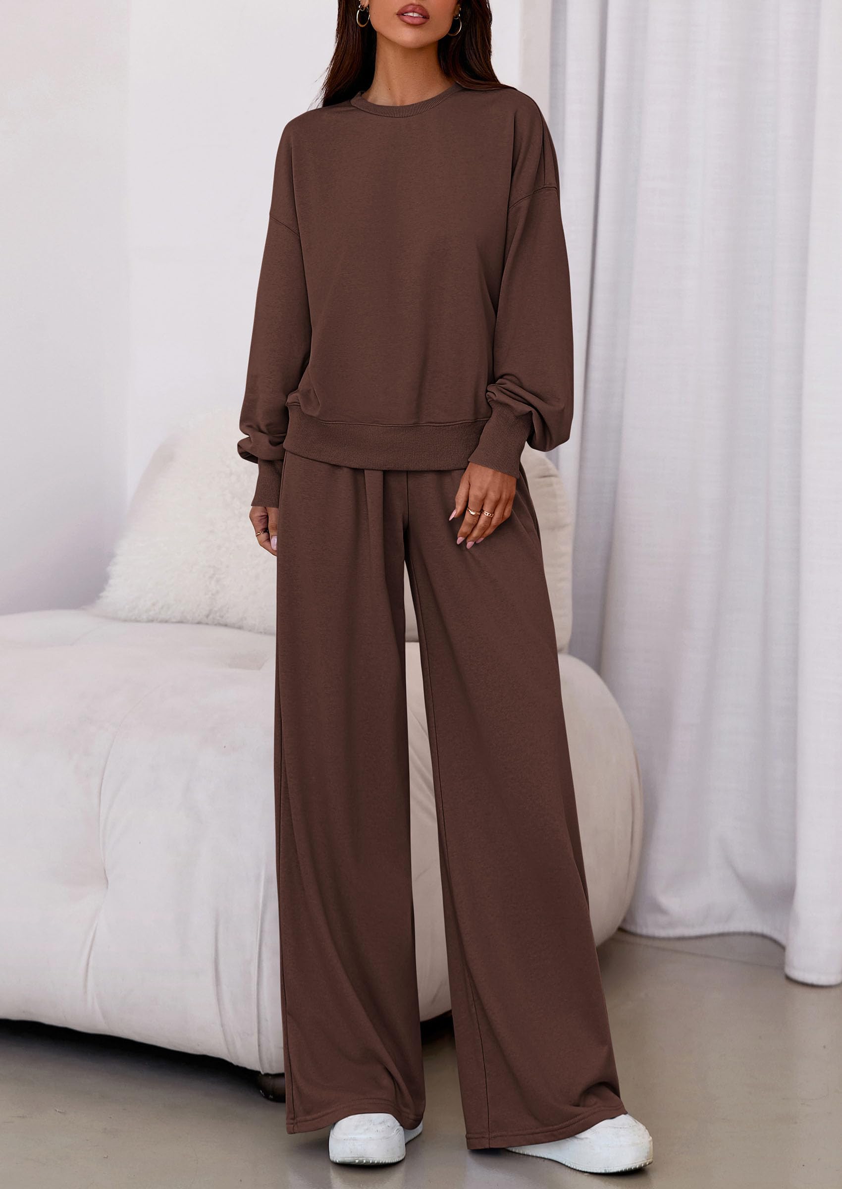 Womens Loose Fit Casual 2 Piece Lounge Set,Brown,S