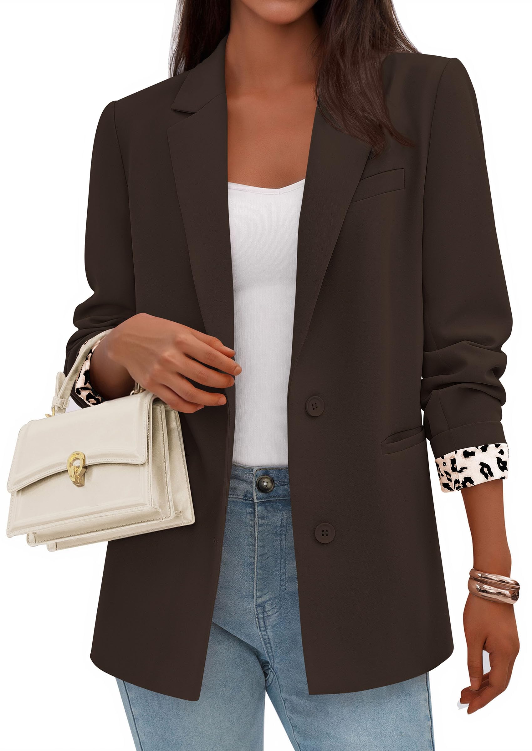 Womens Open Front Leopard Blazers Suit Jackets,Coffee,S