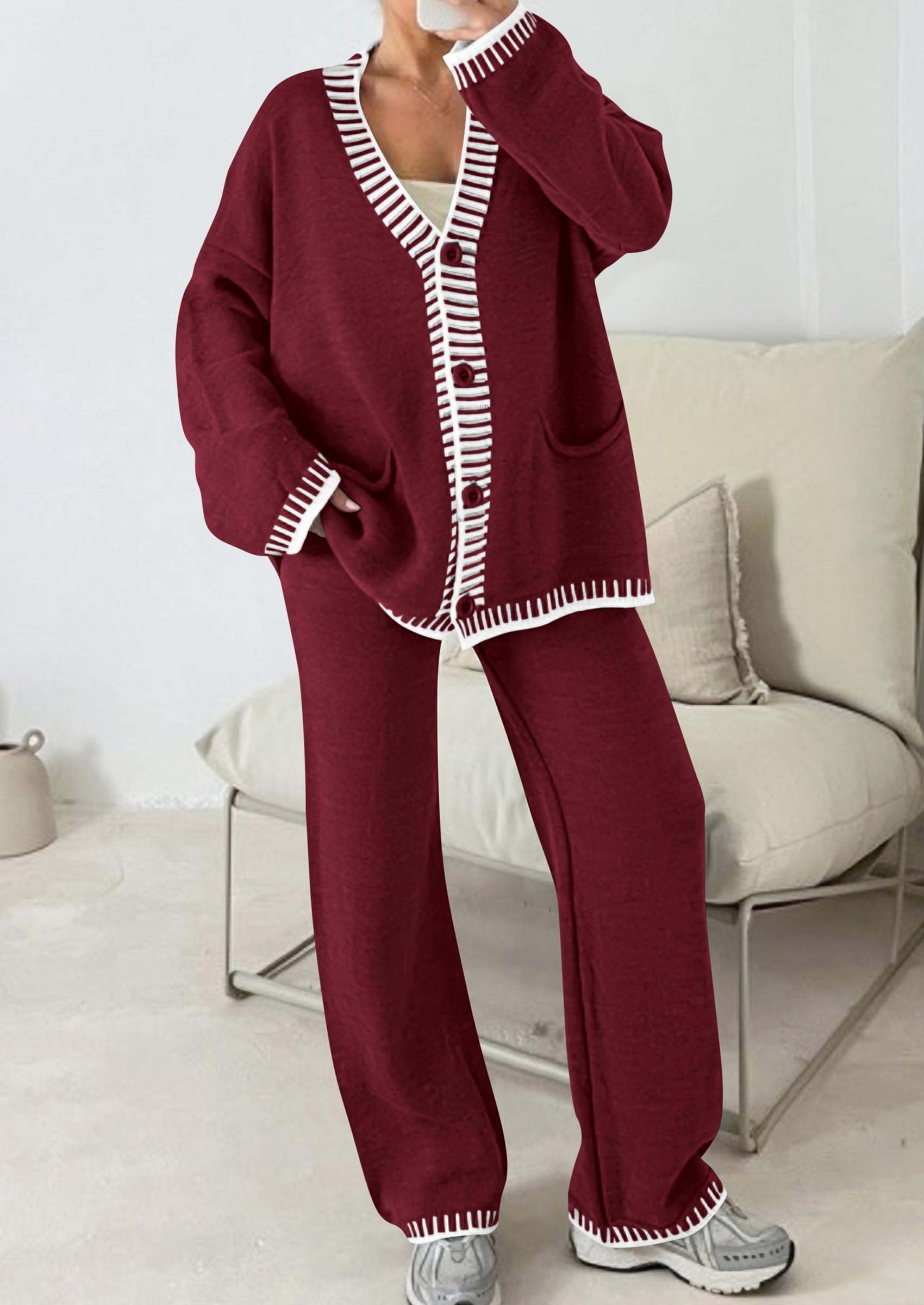 Women's Fall 2 Piece Matching Cozy Knit Sweater Lounge Sets