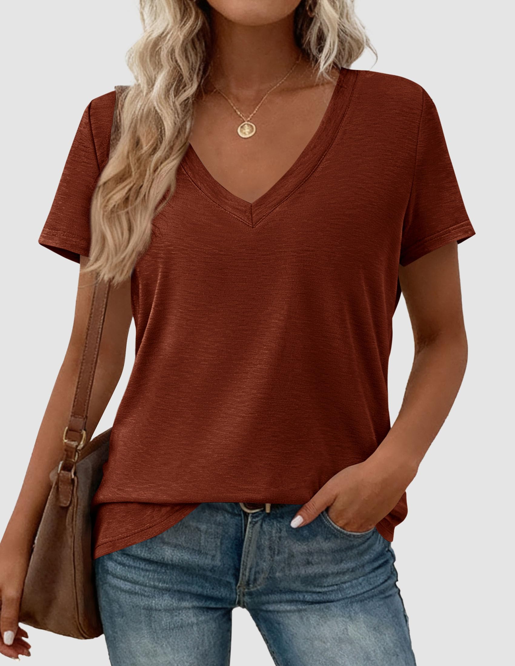 Womens Tops Short Sleeve Oversized Tshirts, Rust Red,S