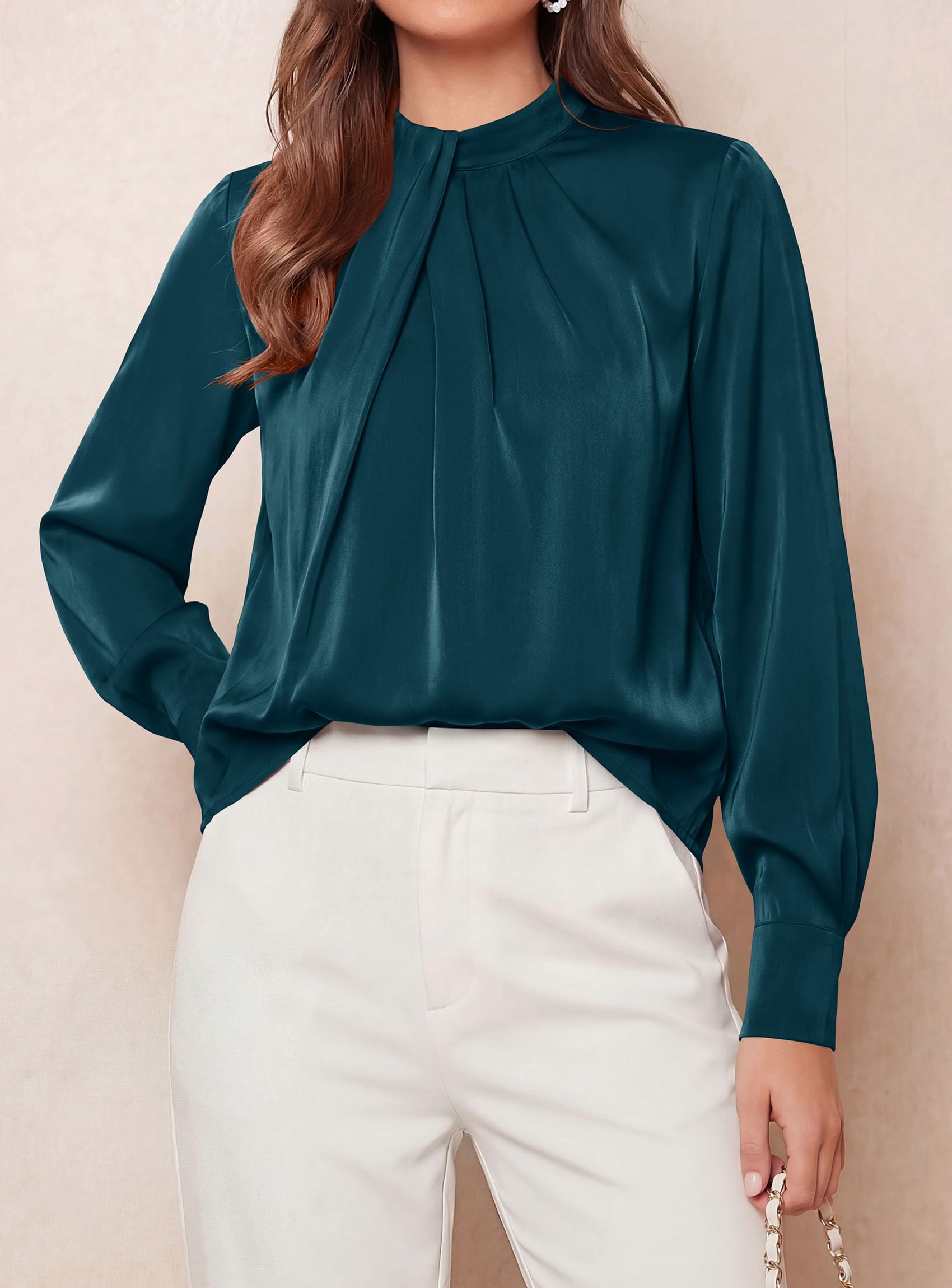Satin Blouses for Women Dressy Casual Long Sleeve Shirts