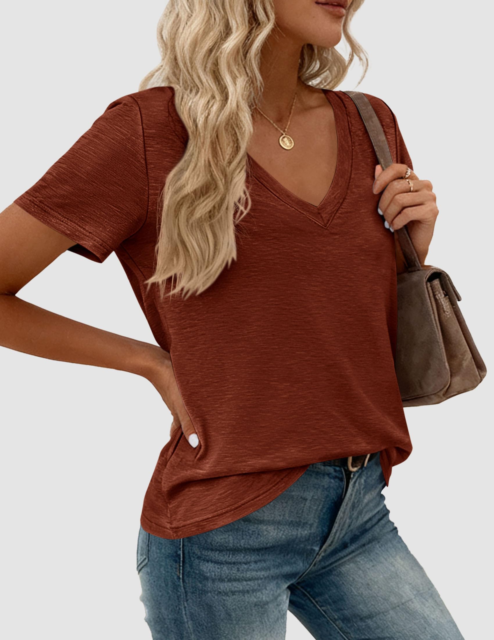 Womens Tops Short Sleeve Oversized Tshirts, Rust Red,S