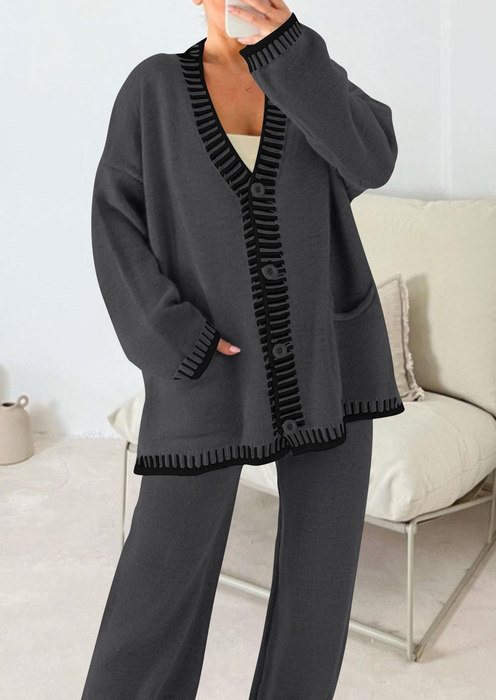 Women's Fall 2 Piece Matching Cozy Knit Sweater Lounge Sets