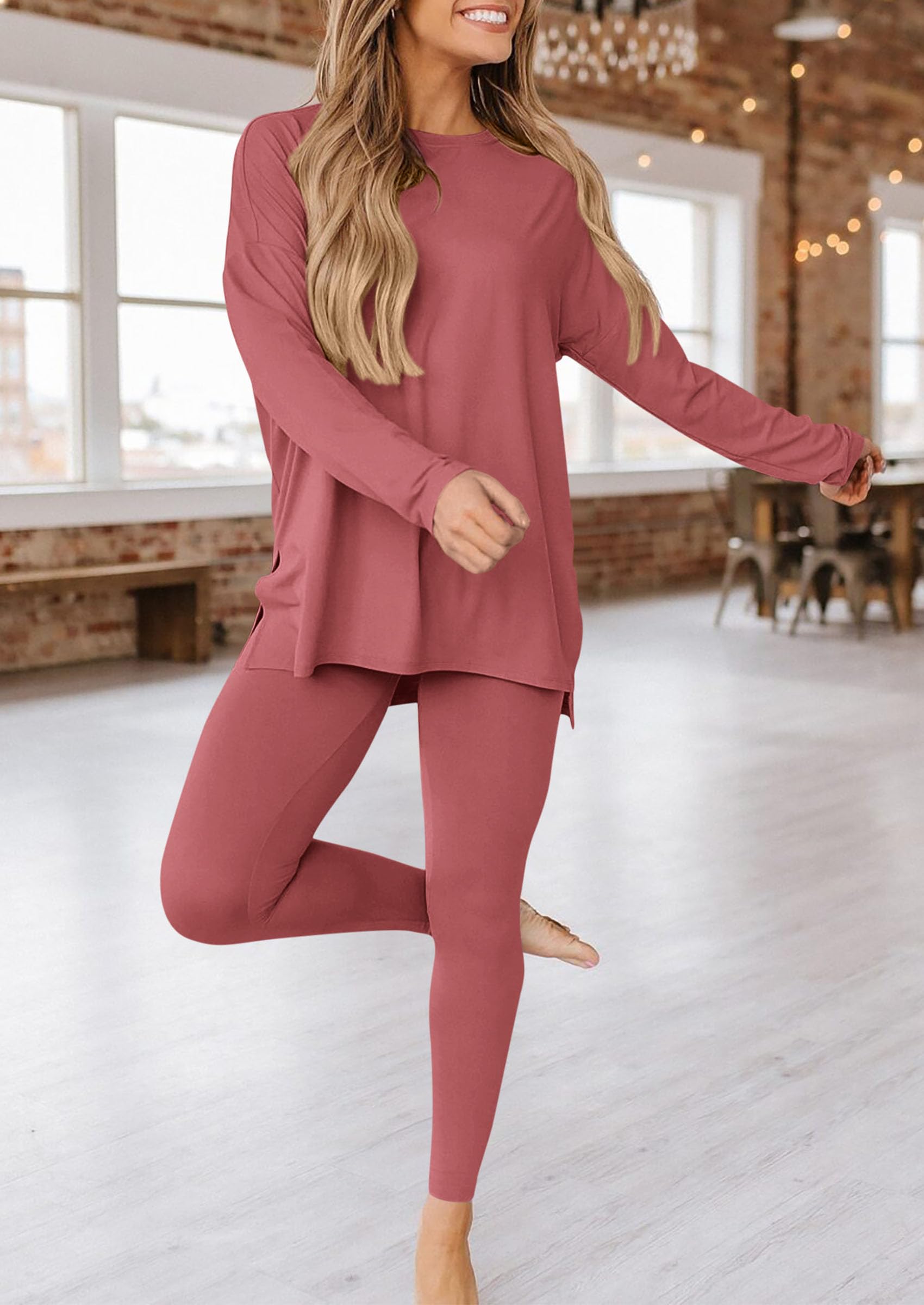 Women's 2 Piece Outfits Matching Lounge Sets,Dusty Pink,S