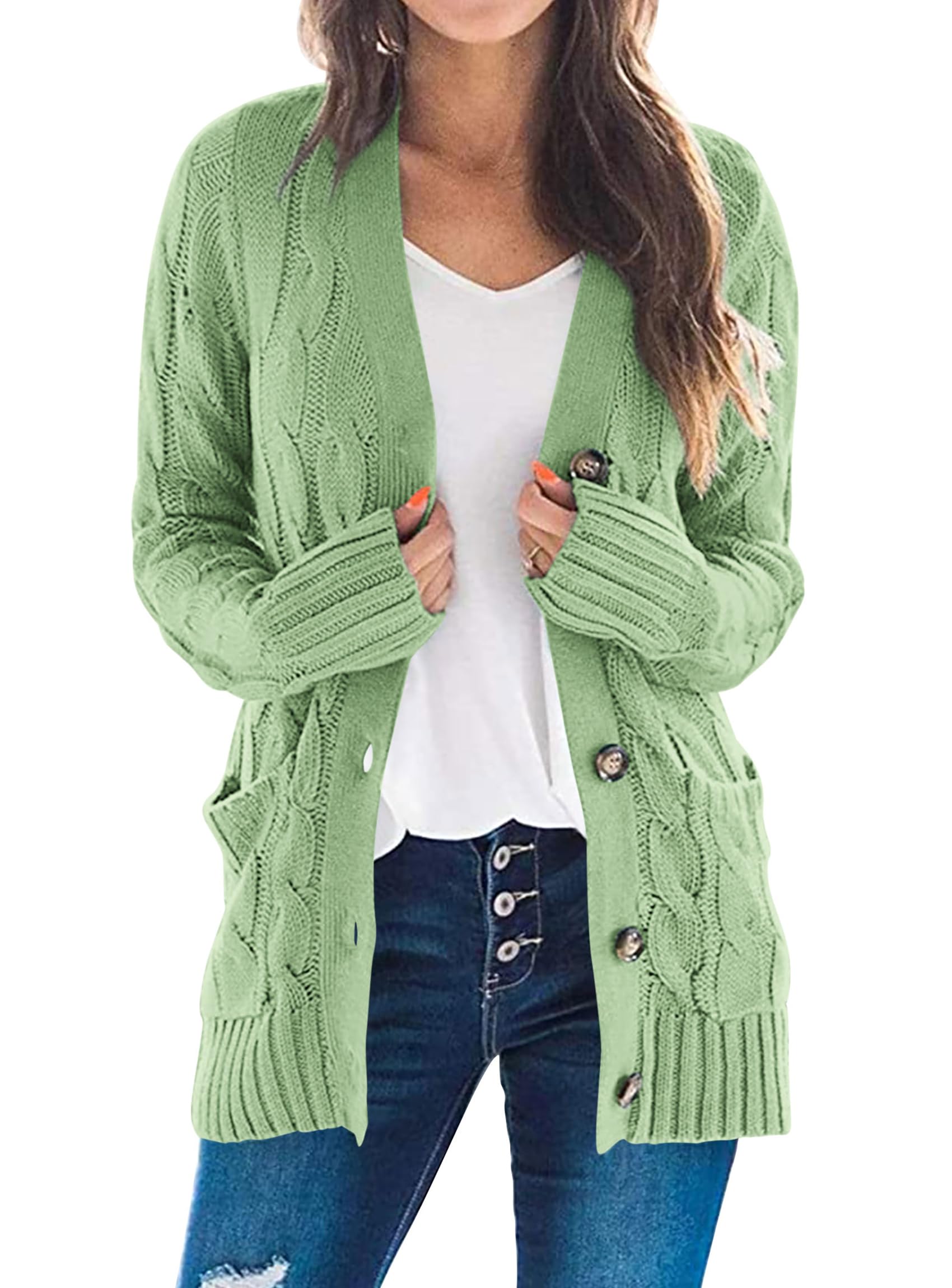 Women Chunky Cable Knit Cardigan Sweaters Fall Fashion Clothes