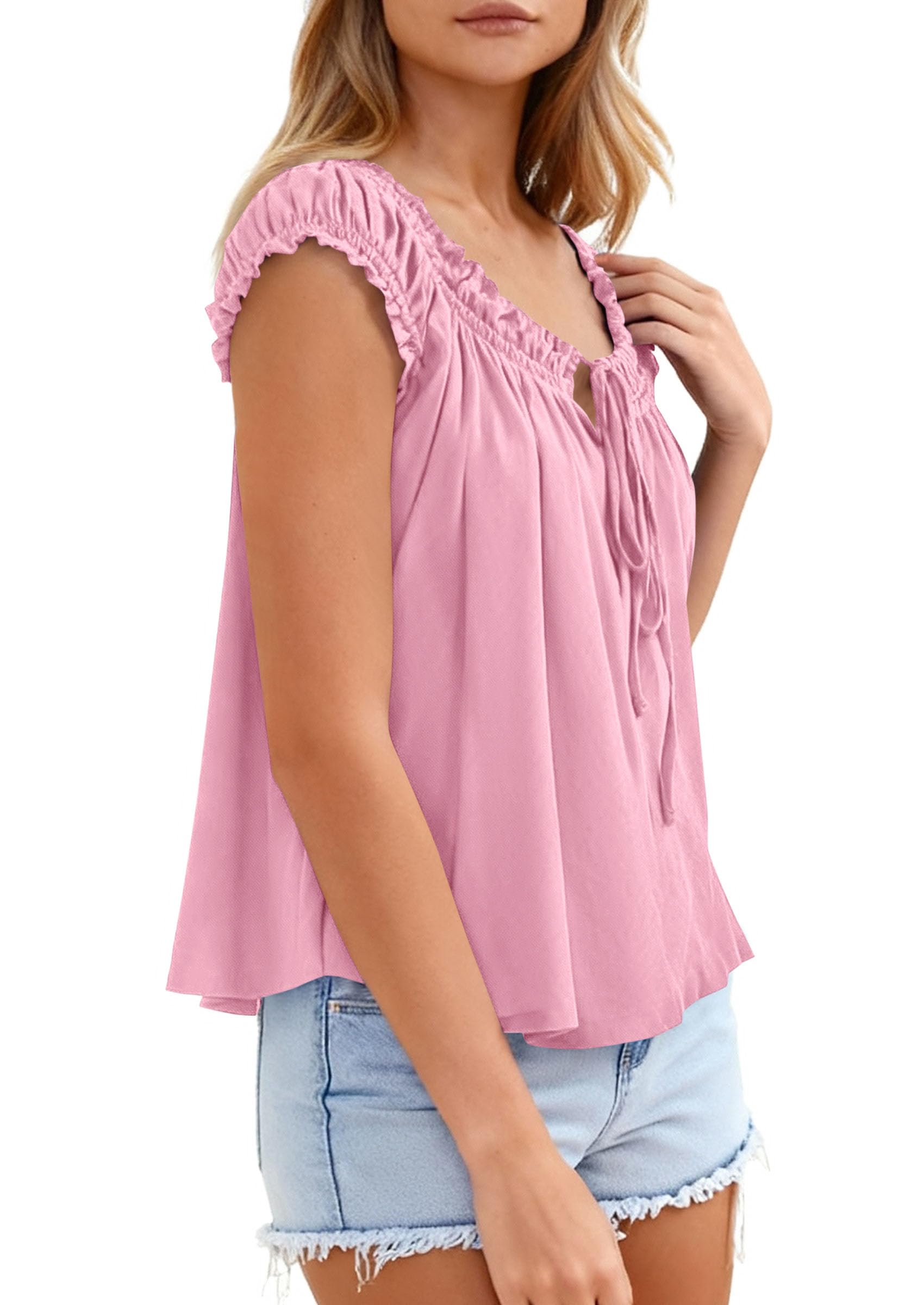 Womens Summer Tank Tops Babydoll Peplum Blouses,Pink,XS