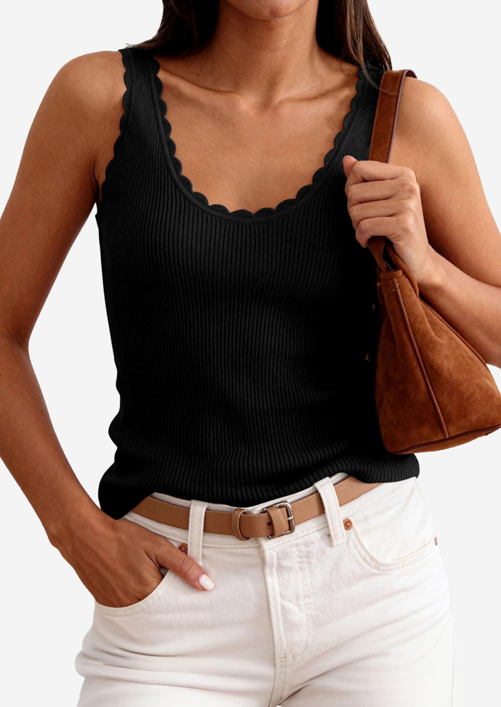 Womens Ribbed Knit Sleeveless Tank Tops,Black,XS