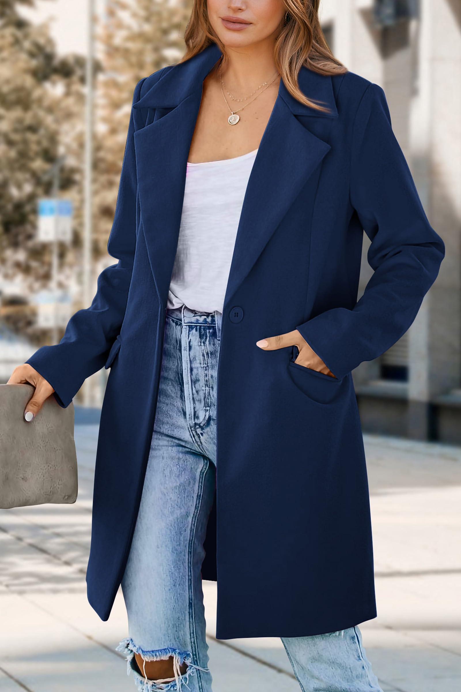 Women's Business Casual Long Blazer Jackets(Navy,S)