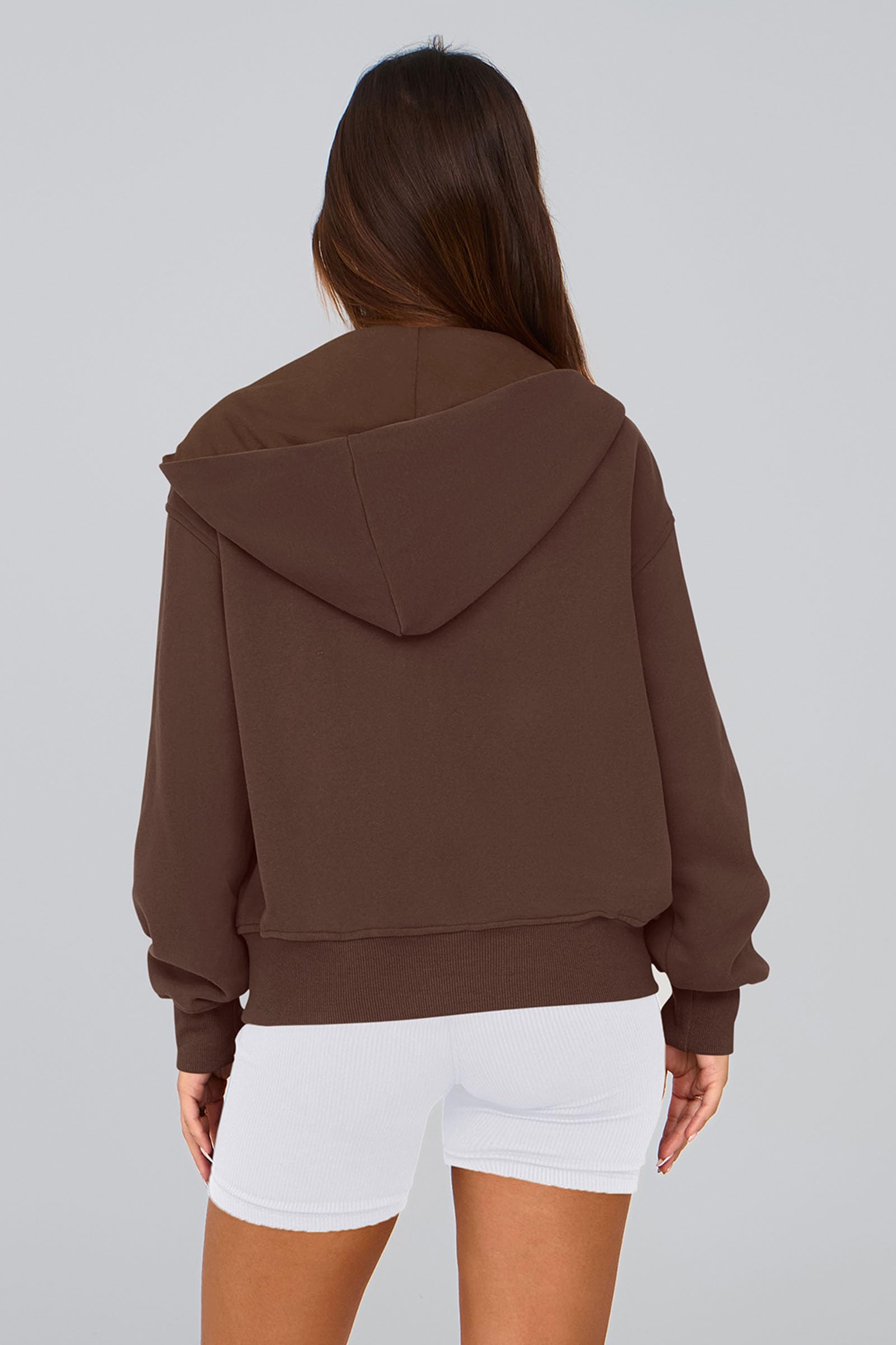 Hoodies for Women Fall Fashion Zip Up Fleece Plain Sweatshirt