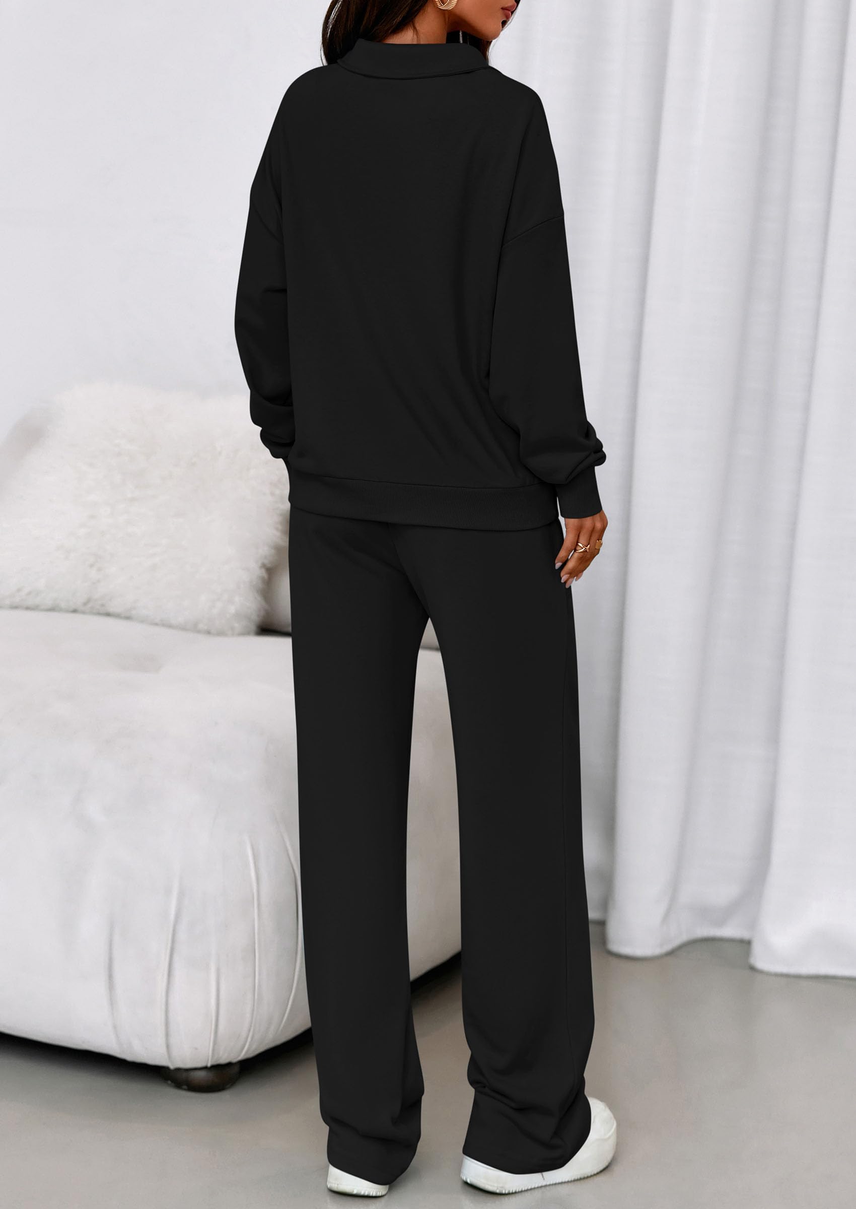 Womens 2 Piece Outfits Matching Lounge Sets,Black,S