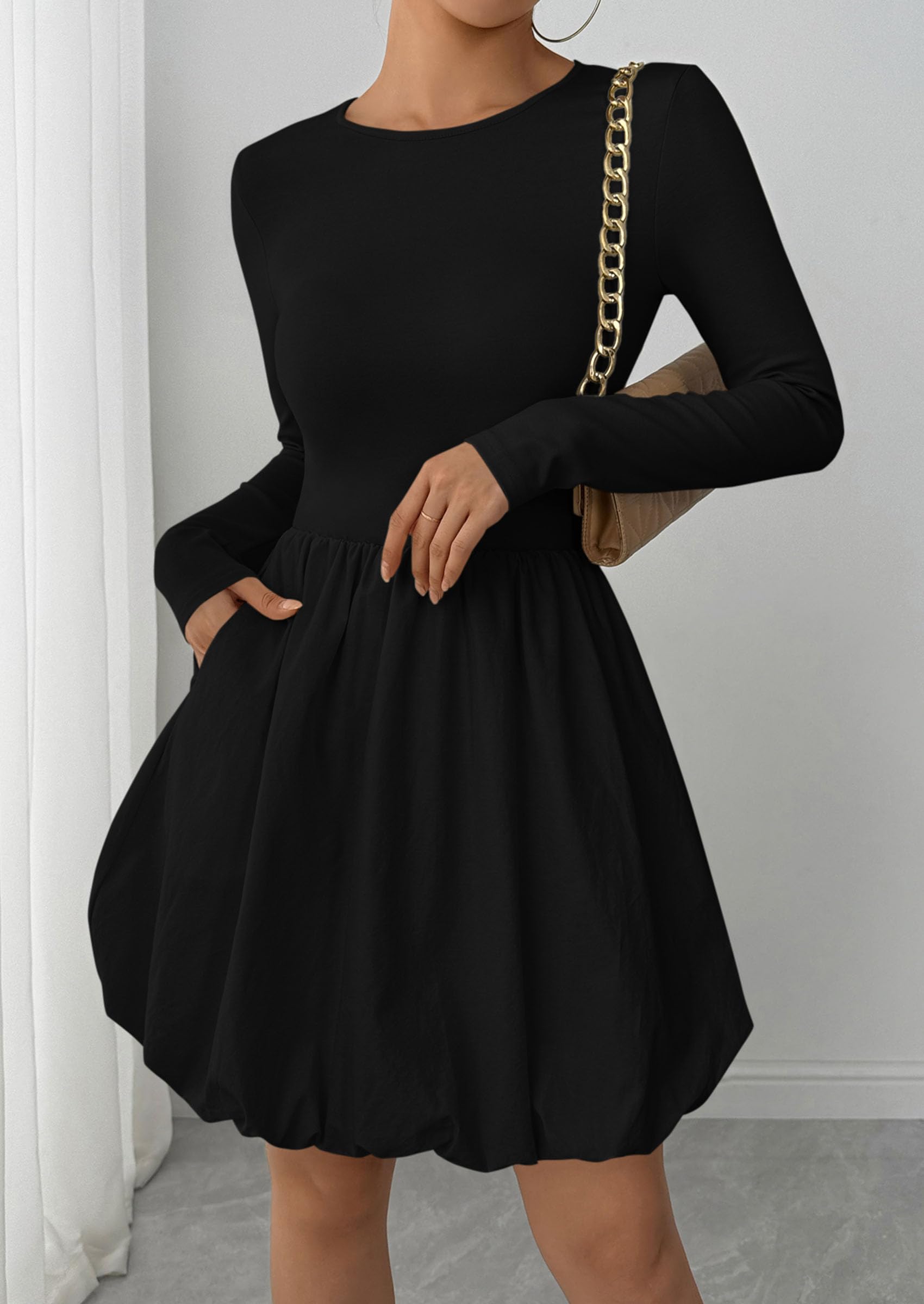 Fall Dresses for Women 2026 Bubble Mini Dress,Black,S