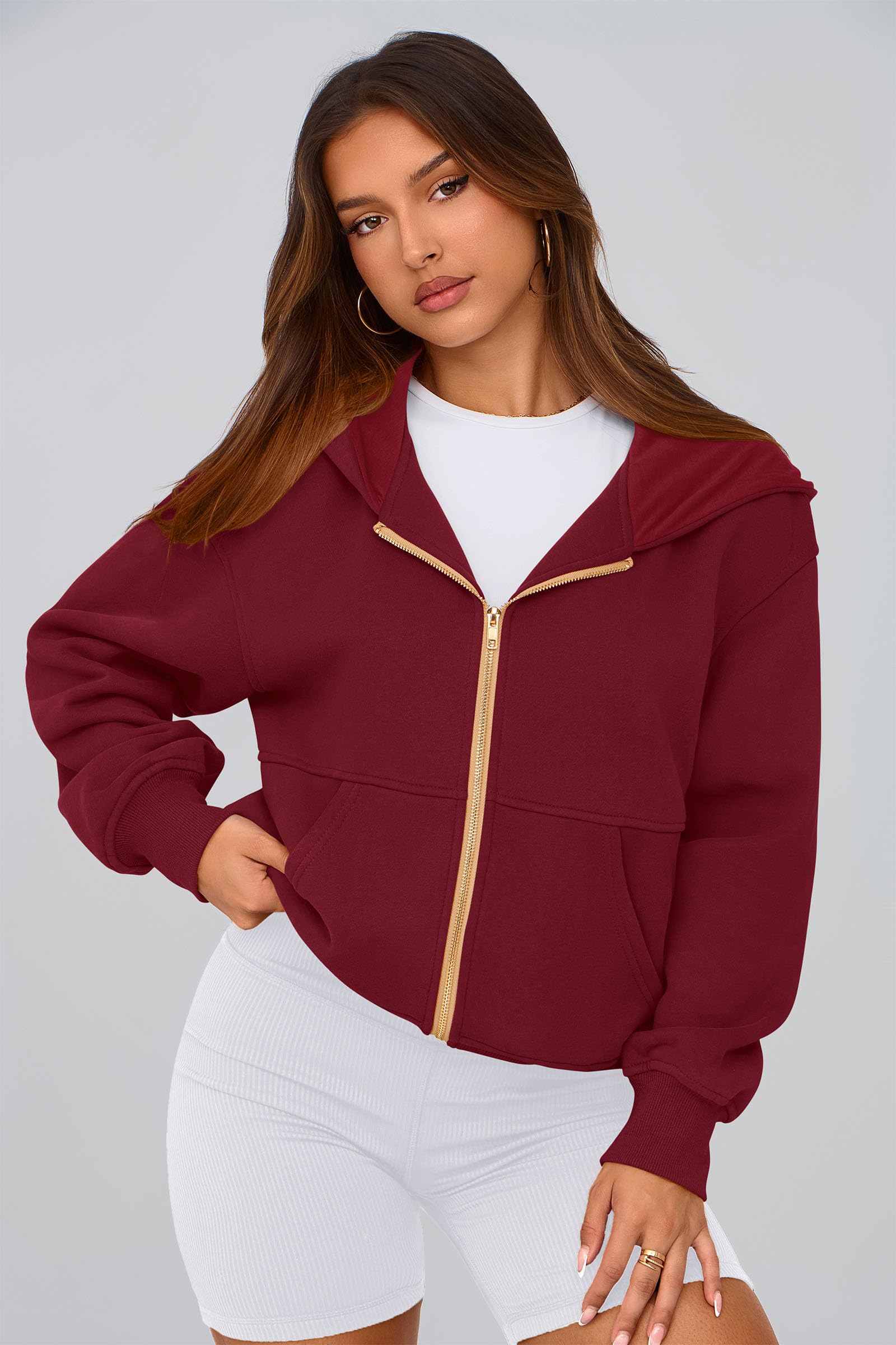 Hoodies for Women Fall Fashion Zip Up Fleece Plain Sweatshirt