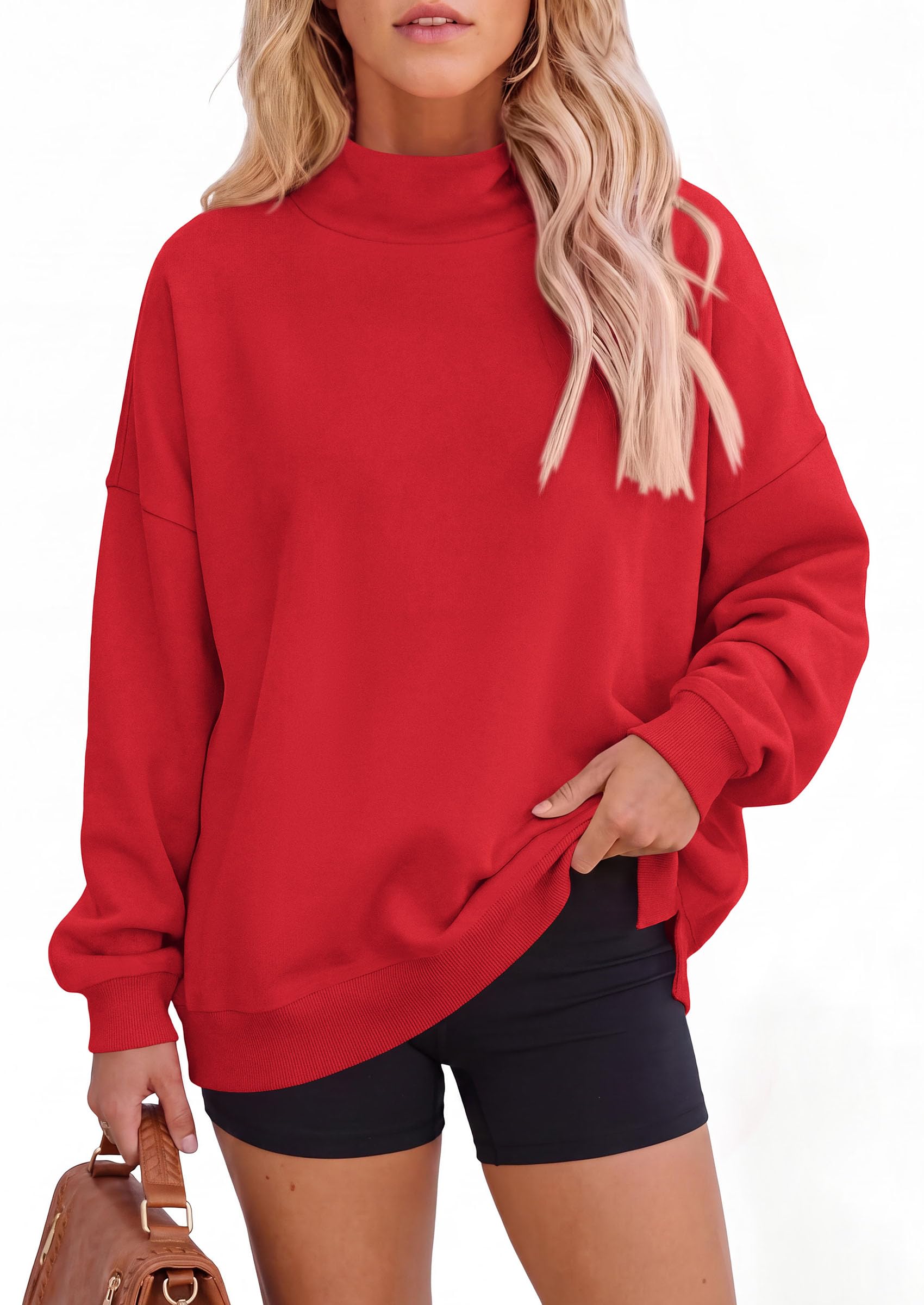 Womens Mock Neck Sweatshirt Oversized Pullover Fall Outfits