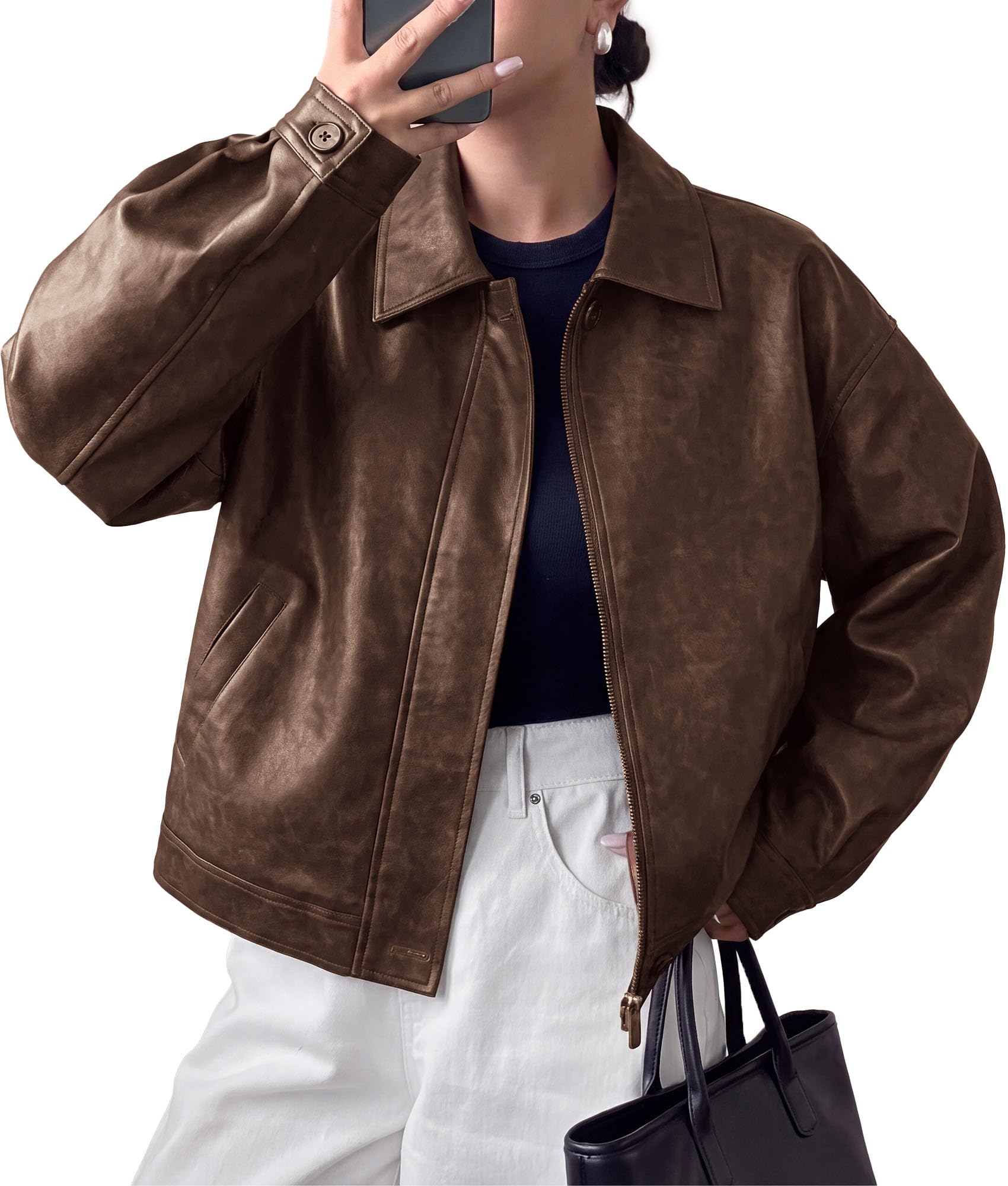 Women's Faux Leather Oversized Motorcycle Jackets Fall Outfits