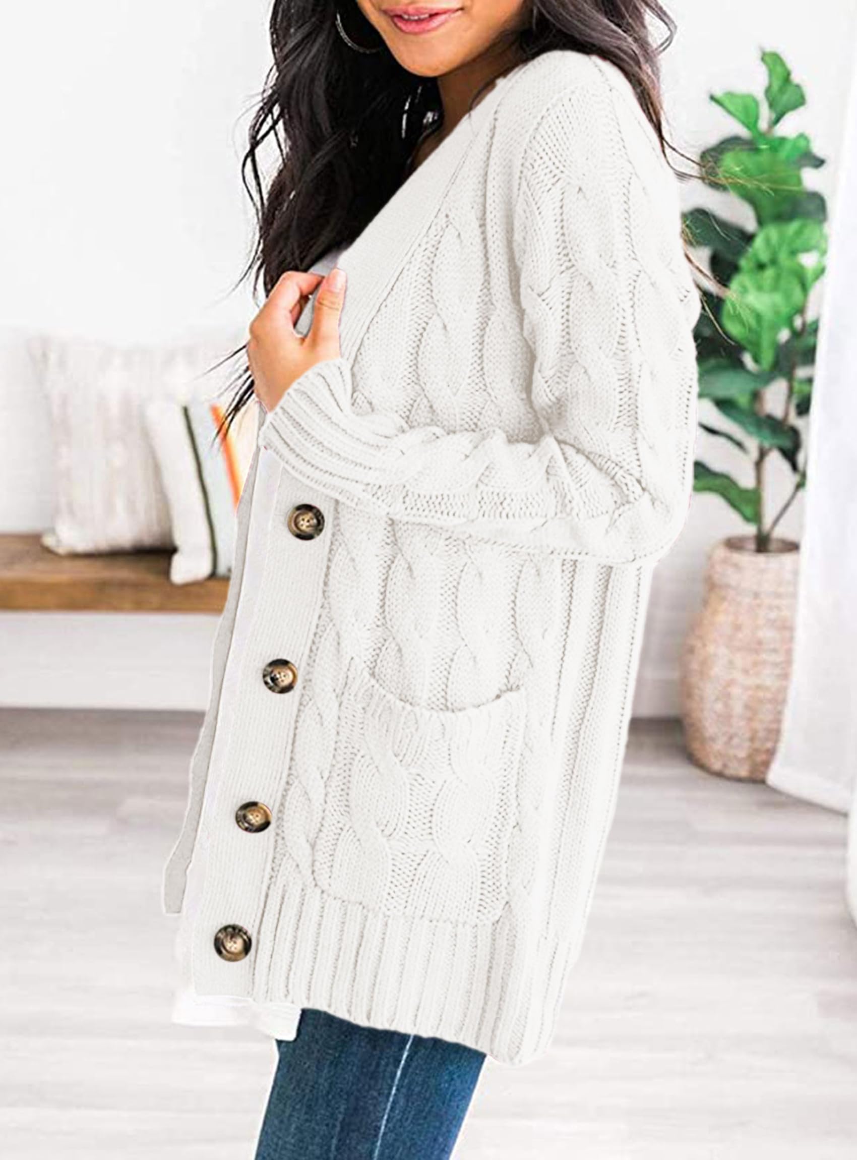 Women Chunky Cable Knit Cardigan Sweaters Fall Fashion Clothes