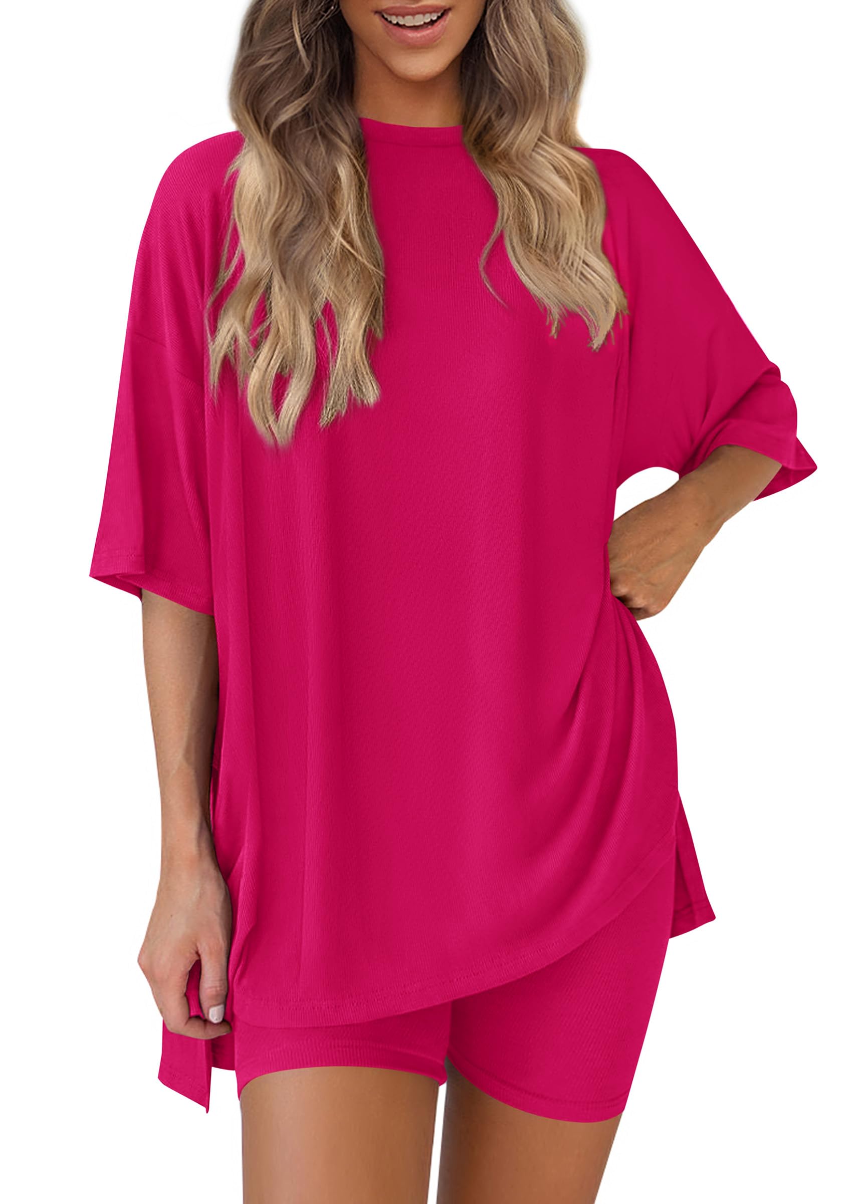 Women 2 Piece Lounge Set Airport Travel Outfit, Rose Red,S