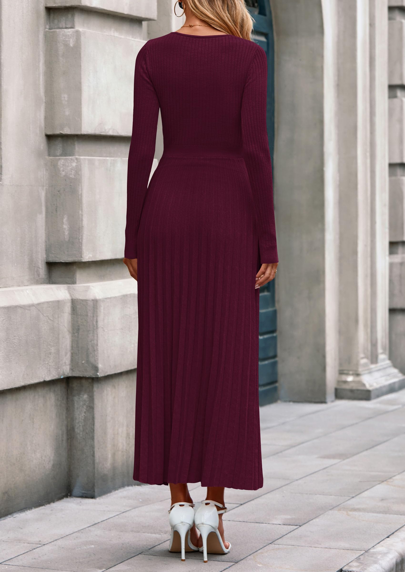 Sweater Dress Women Long Sleeve Maxi Flowy Pleated Dresses