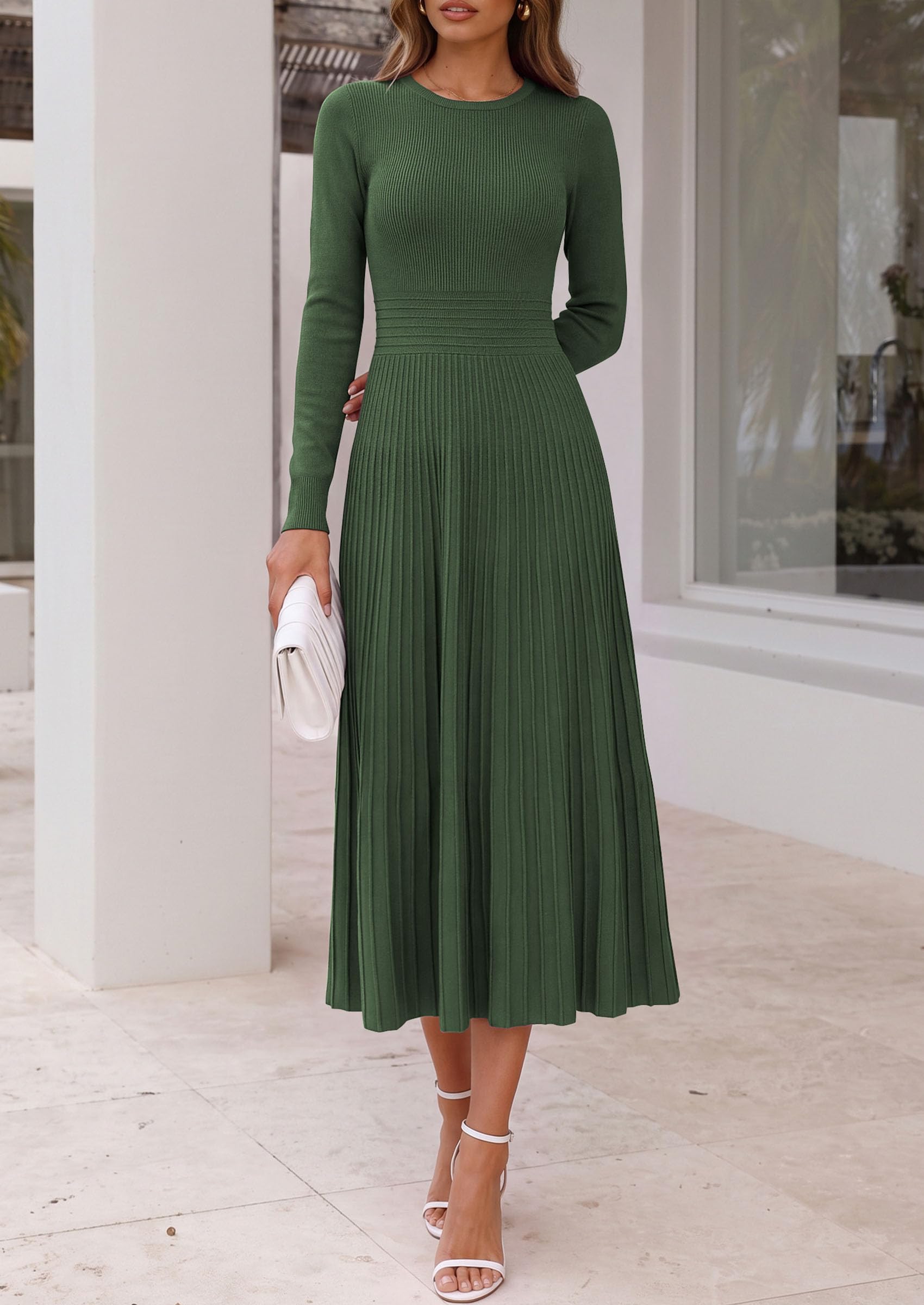 Women's Long Sleeve Knit Maxi Sweater Dress,Army Green,S