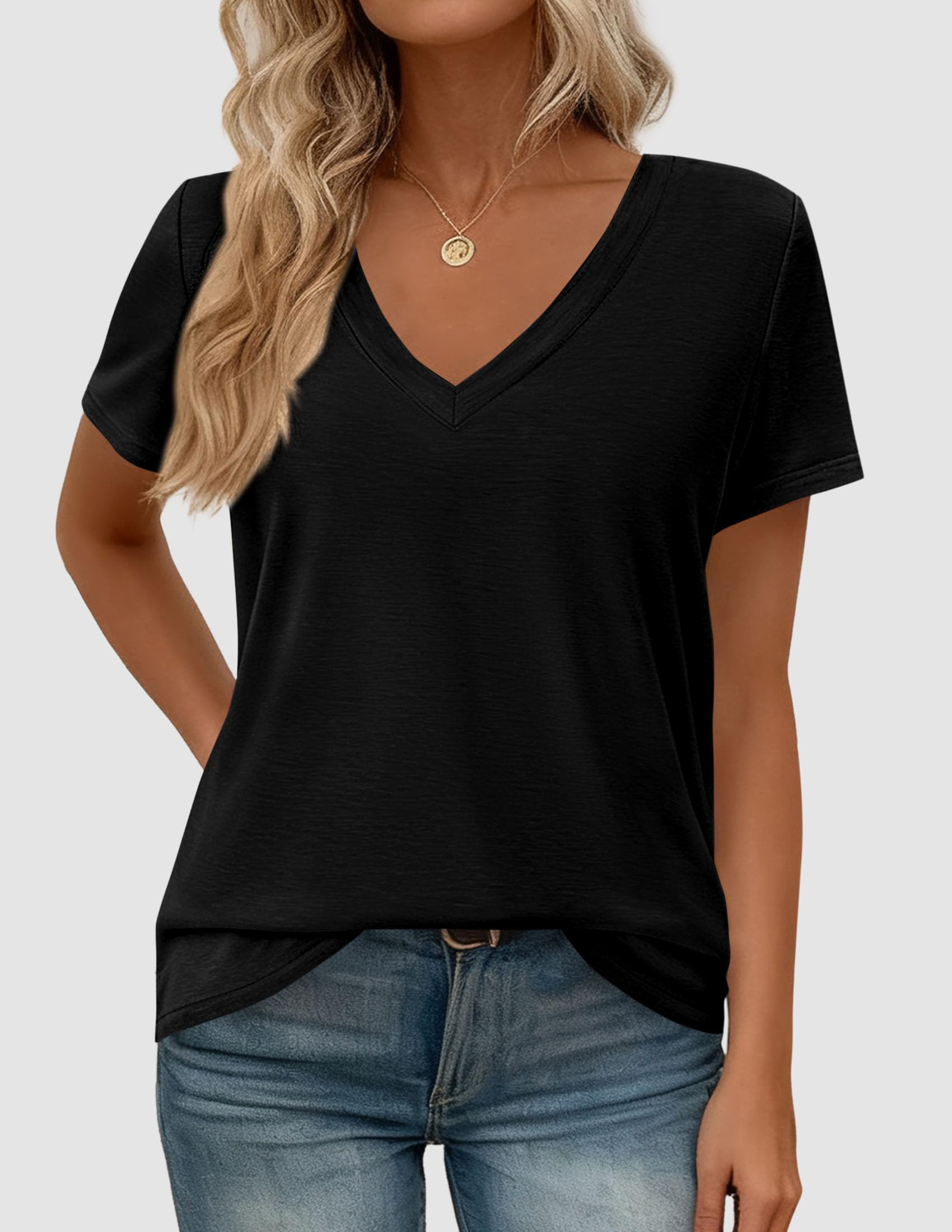 Womens Tops Short Sleeve Oversized Tshirts, Black,S