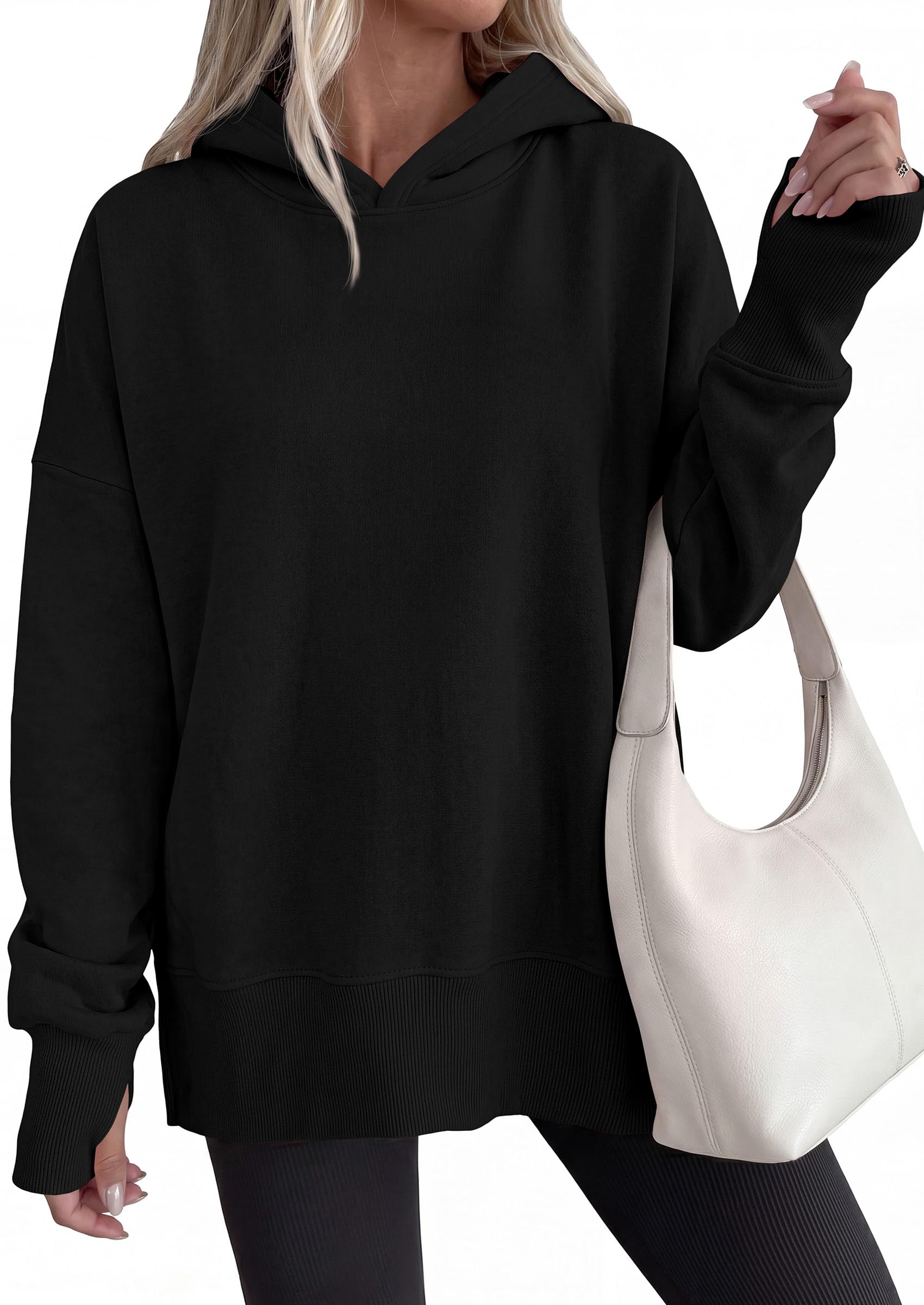 Womens Oversized Hoodies Side Slit Sweatshirts Black,S