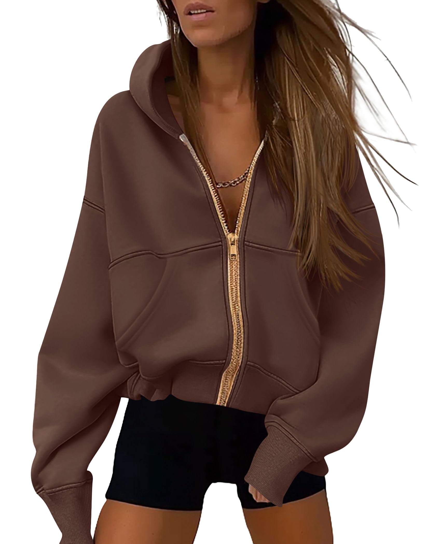 Hoodies for Women Fall Fashion Zip Up Fleece Plain Sweatshirt