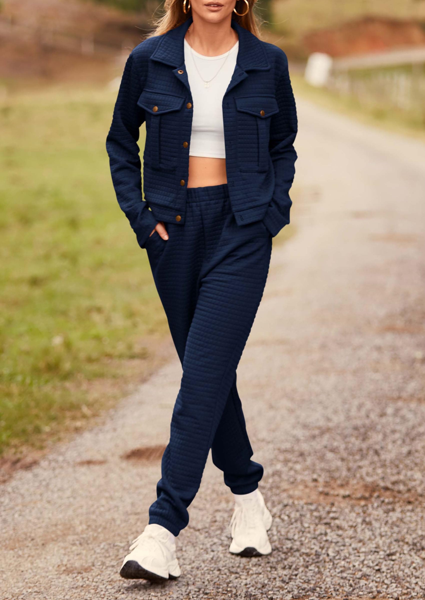 Women's 2 Piece Matching Lounge Sets Tracksuit,Navy,S
